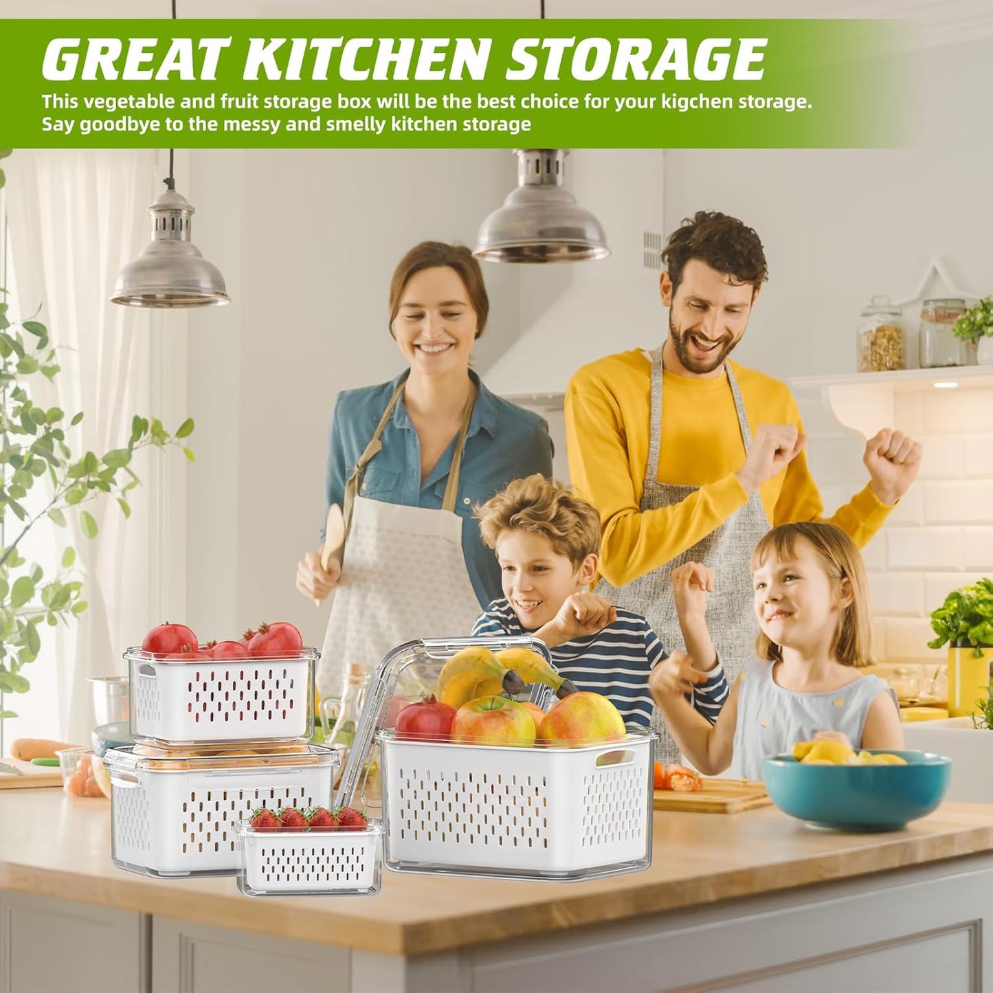 Dluxe Ave.4 PCS Fruit Storage Containers for Fridge/ Airtight Food Container