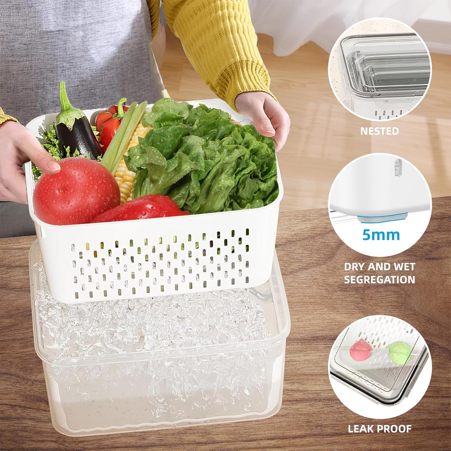 Dluxe Ave.4 PCS Fruit Storage Containers for Fridge/ Airtight Food Container