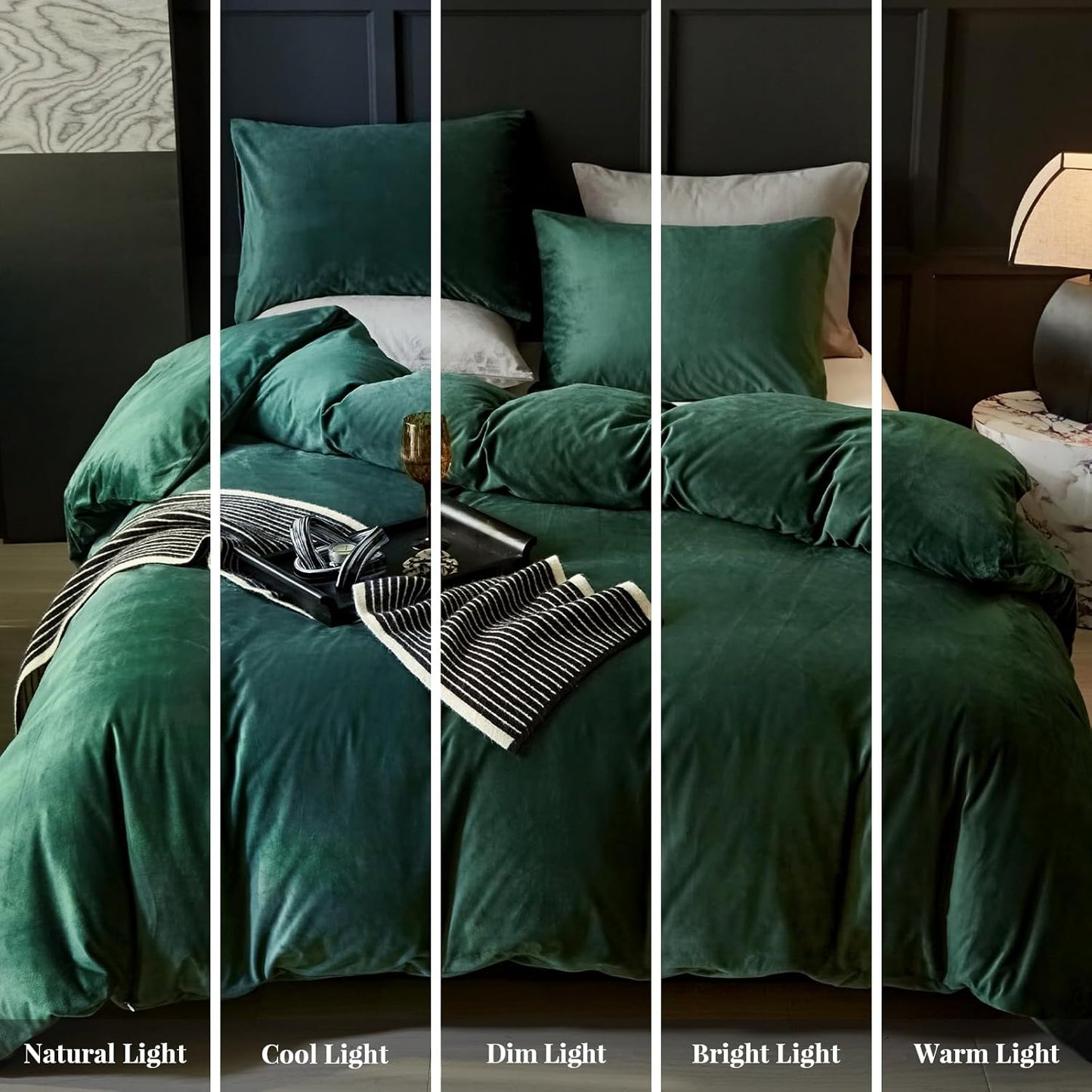 Dluxe Ave. ( QUEEN ) 3 Pcs Emerald Green Velvet {Duvet Cover} Bedding, Ultra Soft Luxury Textured, Modern Crystal Velvet