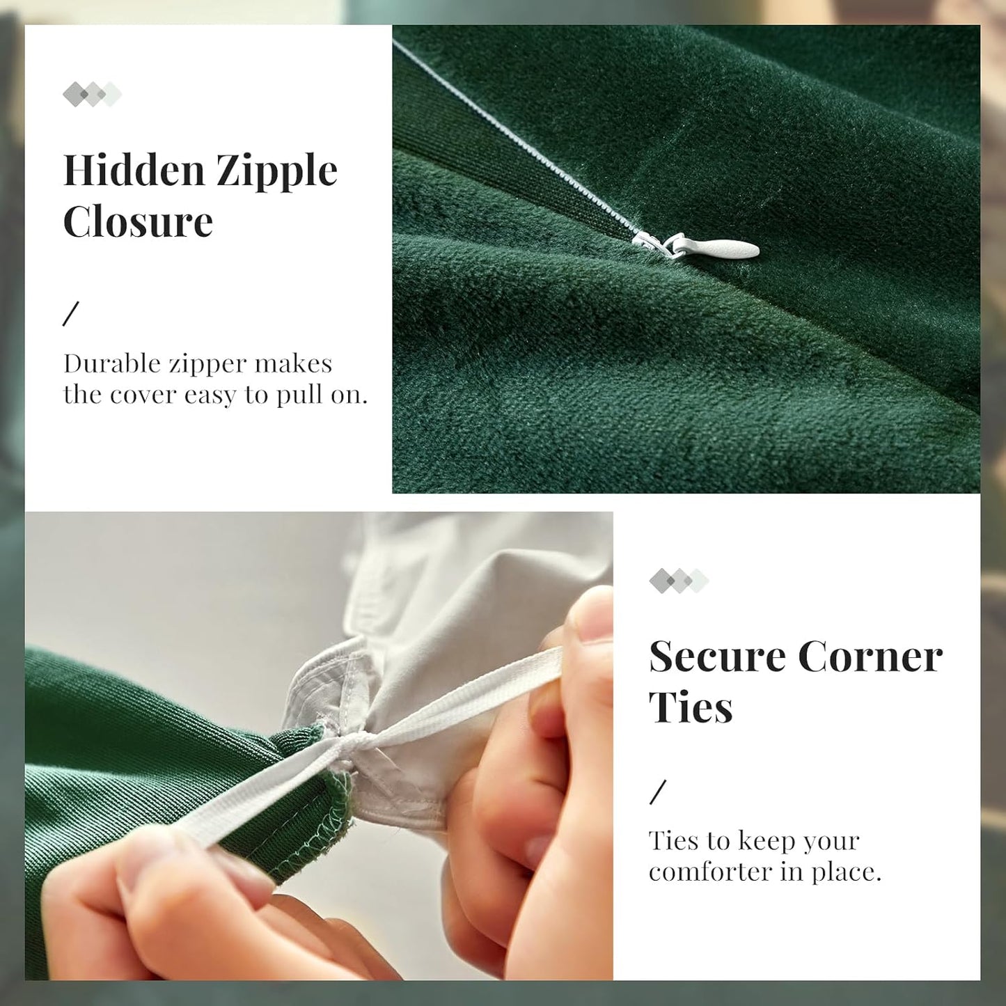 Dluxe Ave. ( QUEEN ) 3 Pcs Emerald Green Velvet {Duvet Cover} Bedding, Ultra Soft Luxury Textured, Modern Crystal Velvet