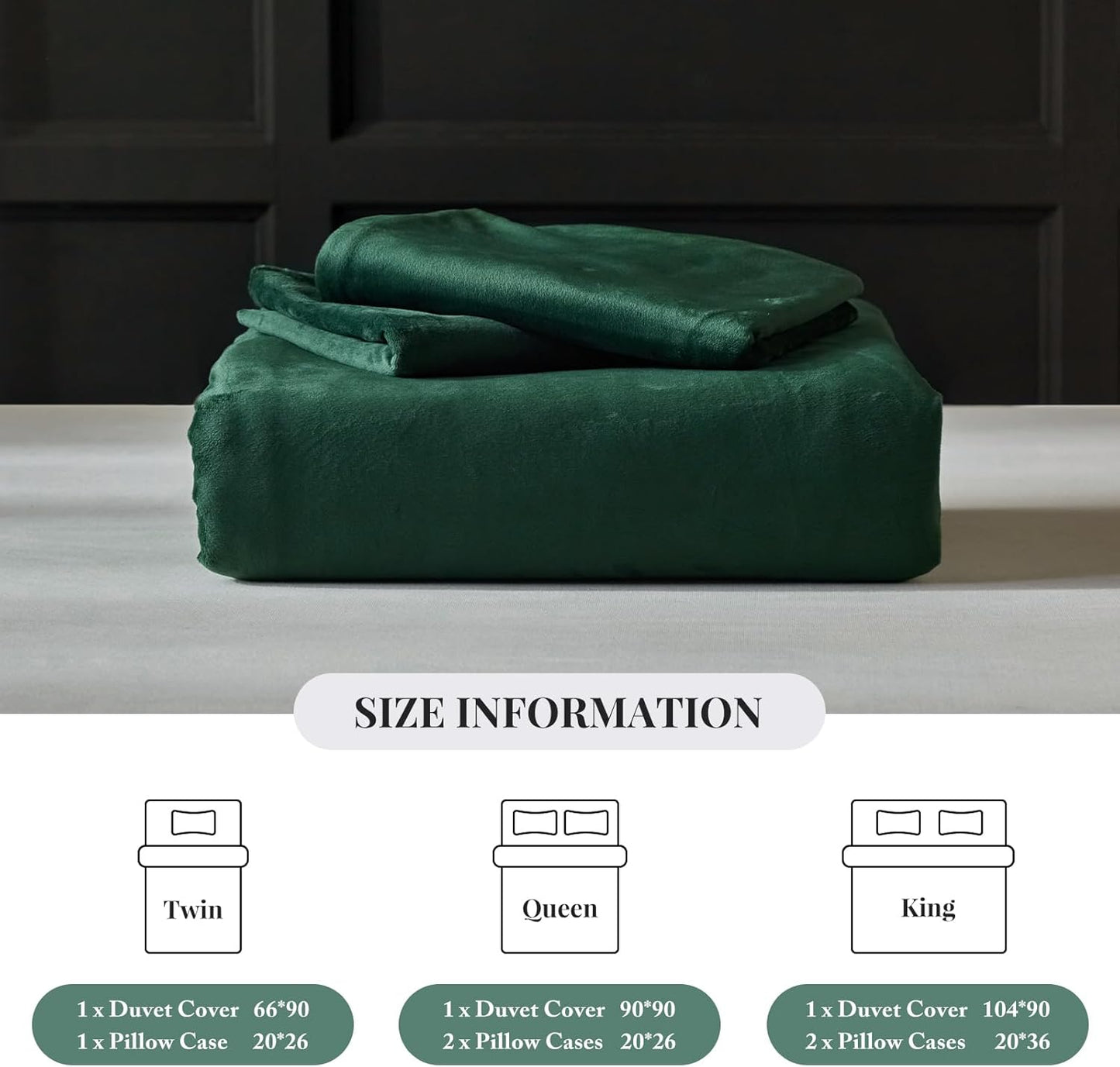 Dluxe Ave. ( QUEEN ) 3 Pcs Emerald Green Velvet {Duvet Cover} Bedding, Ultra Soft Luxury Textured, Modern Crystal Velvet