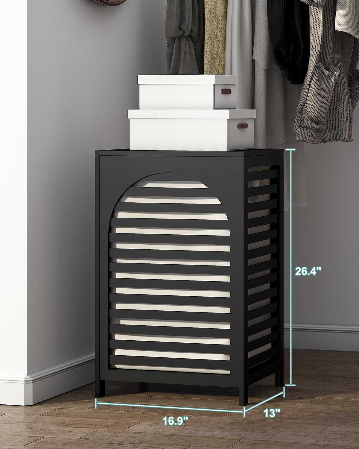 Dluxe Ave. Black Laundry Hamper Laundry Hamper with Lid 22.5 Gallon (85L) Bamboo Wood Clothes Laundry Basket with Lid and Handles Removable Liner