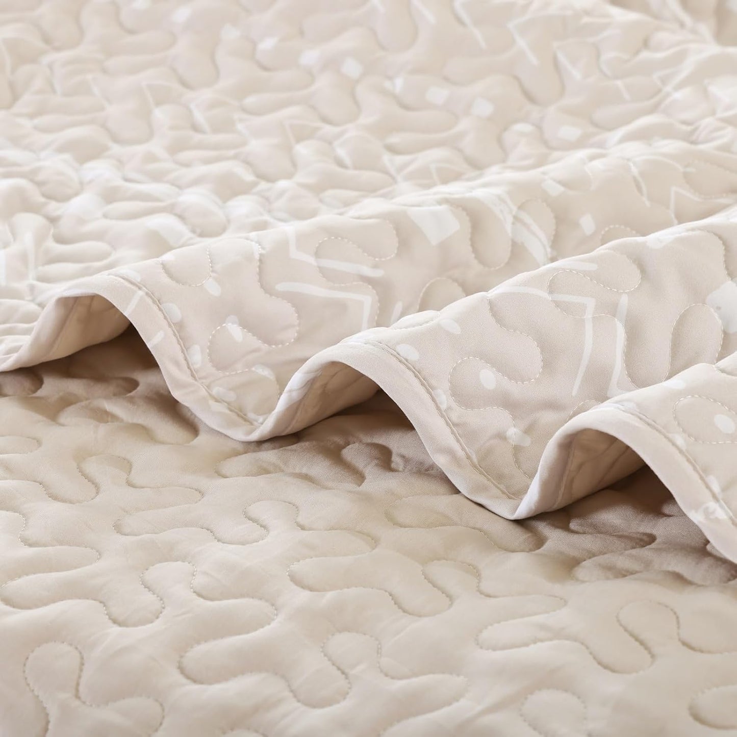 Dluxe Ave. ( QUEEN ) 3 Pcs Rice White Bedspreads, Boho Bedding Bedspreads, Soft Quilt, Lightweight/ Beige