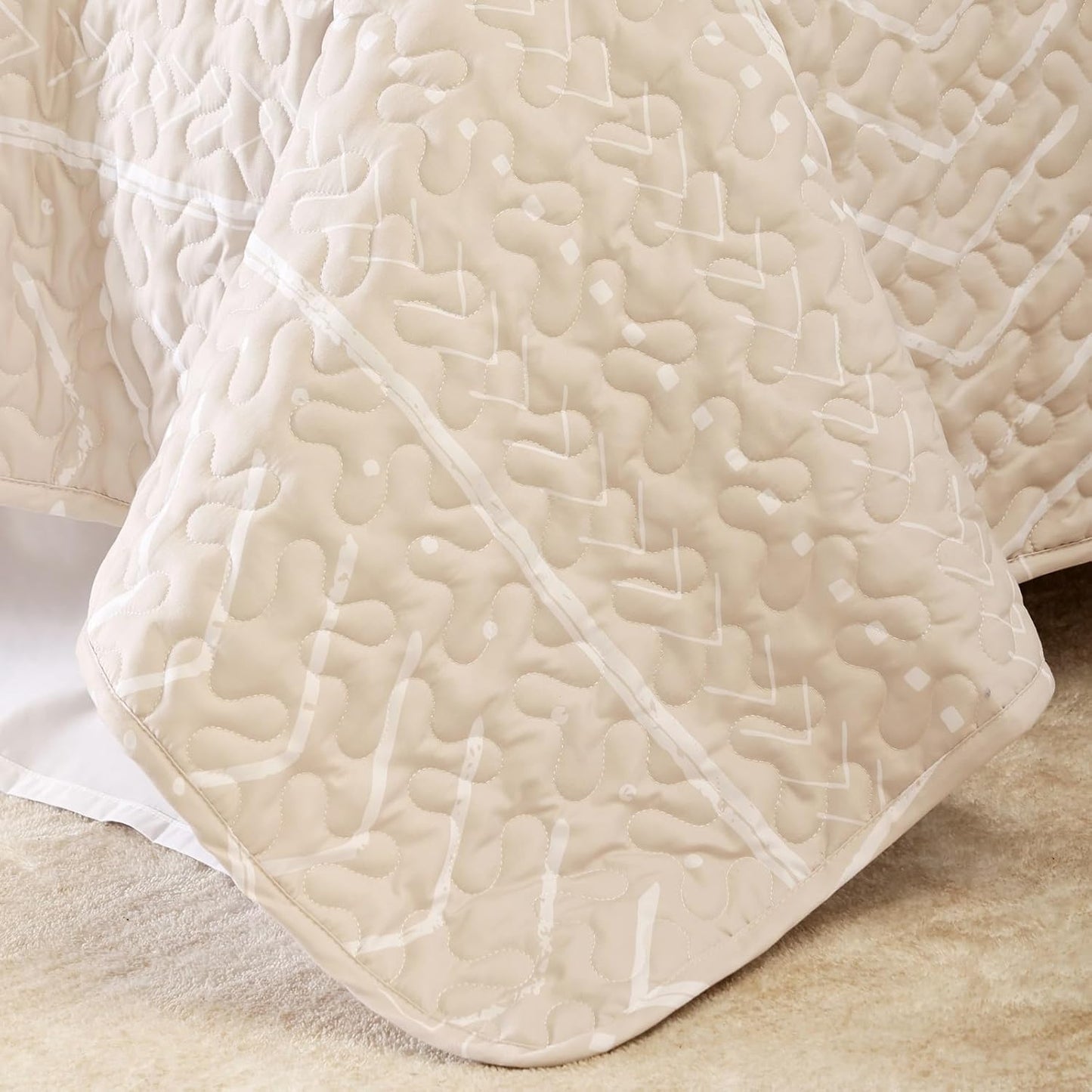 Dluxe Ave. ( QUEEN ) 3 Pcs Rice White Bedspreads, Boho Bedding Bedspreads, Soft Quilt, Lightweight/ Beige