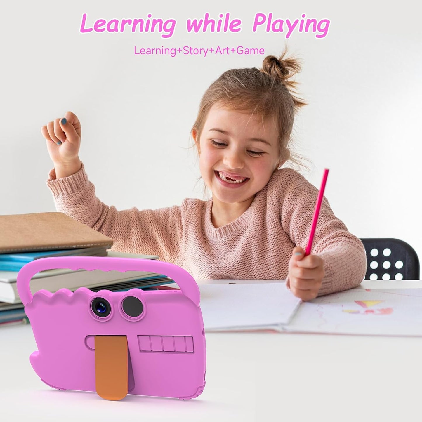 Dluxe Ave. Kids Tablet 7 inch for Girls Boy Android 12 Tablets for Kids 4GB RAM 32GB ROM Toddler Tablet WIFI Bluetooth Safety Eye IPS Screen Parental Control Dual Camera Shockproof Case for Educational Games