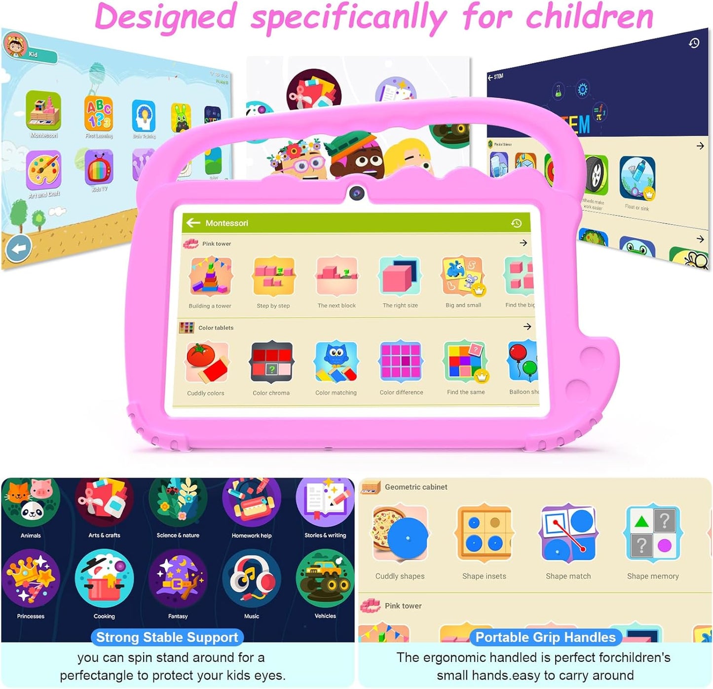 Dluxe Ave. Kids Tablet 7 inch for Girls Boy Android 12 Tablets for Kids 4GB RAM 32GB ROM Toddler Tablet WIFI Bluetooth Safety Eye IPS Screen Parental Control Dual Camera Shockproof Case for Educational Games