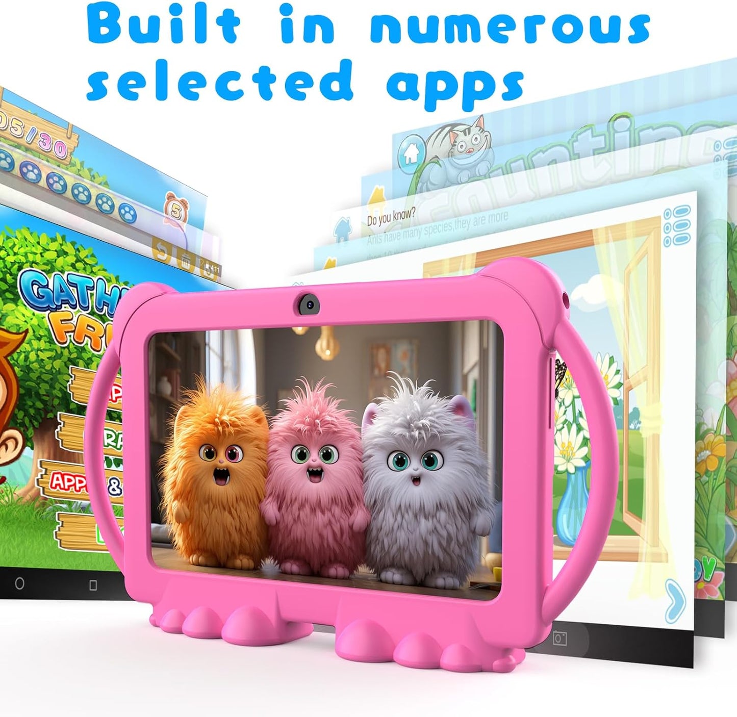 Dluxe Ave.Kids Tablet 7 inch for Girls Android 12 Tablets for Kids 4GB RAM 32GB ROM Toddler Tablet WIFI Bluetooth Safety Eye IPS Screen Parental Control Dual Camera Shockproof Case for Educational Games.