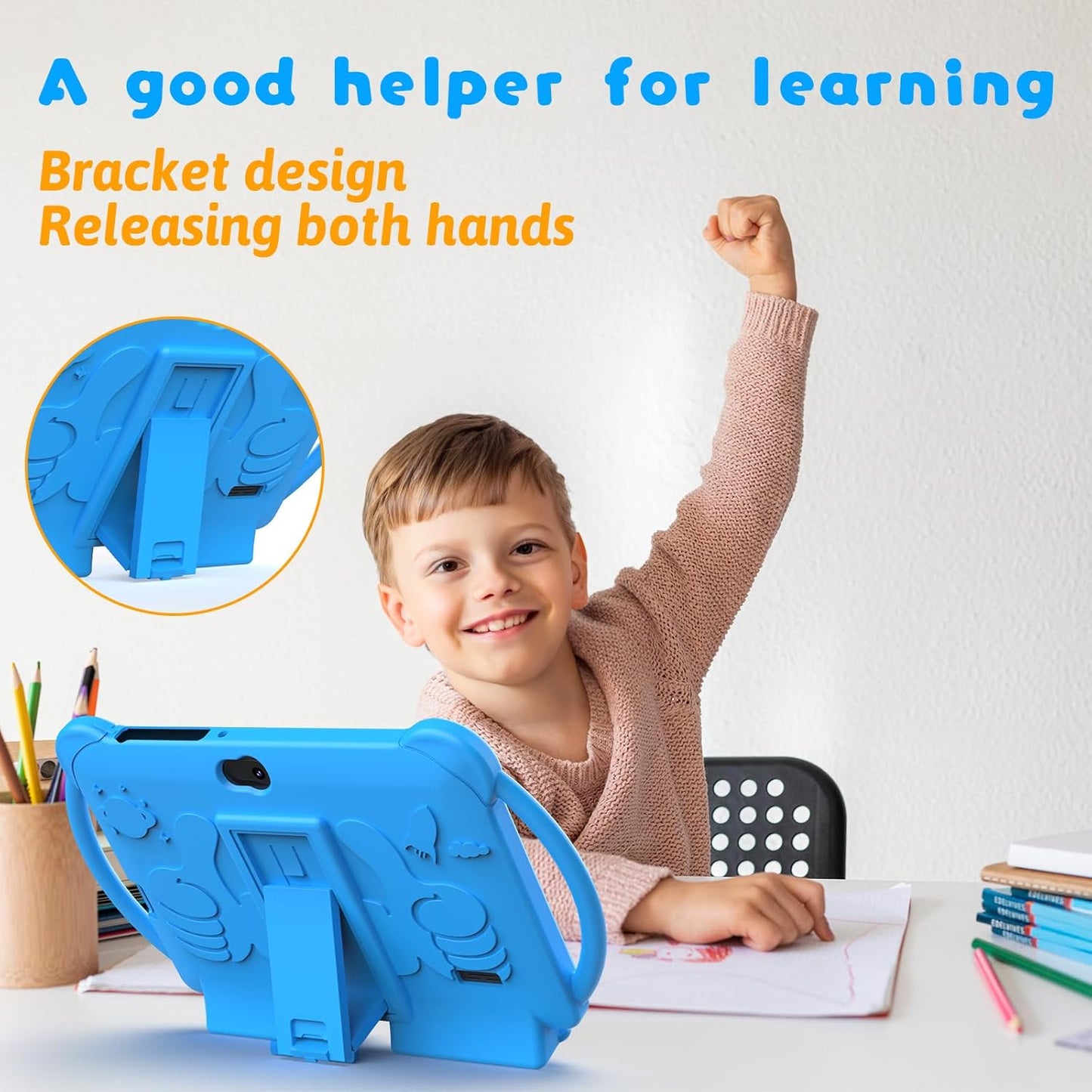 Dluxe Ave. PEICHENG Kids Tablet 7 inch Android 12 Tablet for Kids 4GB RAM 32GB ROM Toddler Tablet Bluetooth IPS Screen Parental Control Dual Camera Shockproof Case for Educational Games (1PCS Blue)
