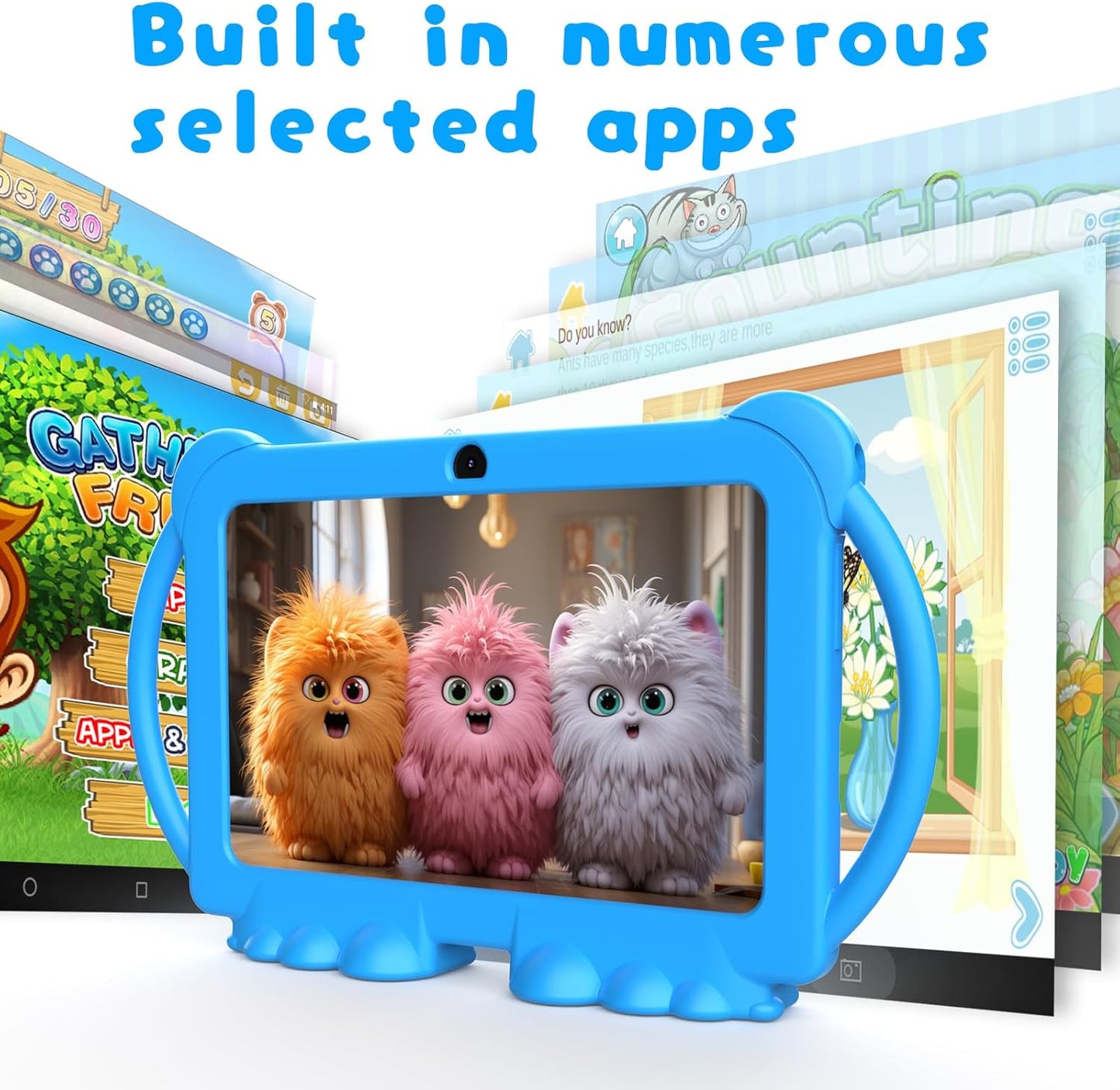 Dluxe Ave. PEICHENG Kids Tablet 7 inch Android 12 Tablet for Kids 4GB RAM 32GB ROM Toddler Tablet Bluetooth IPS Screen Parental Control Dual Camera Shockproof Case for Educational Games (1PCS Blue)