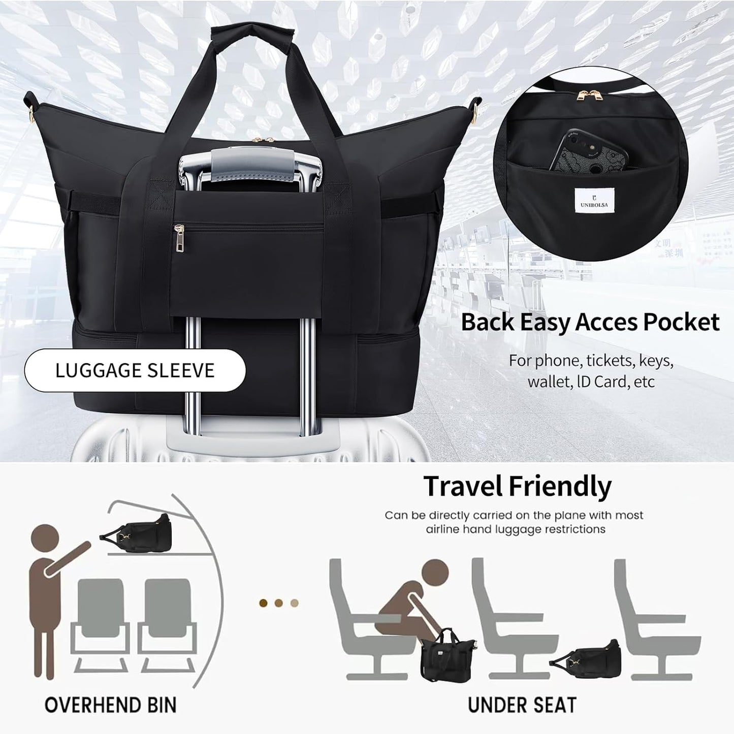 Dluxe Ave.Travel Duffel Bags with Shoe Compartment and USB Charging Port Carry on/  Black