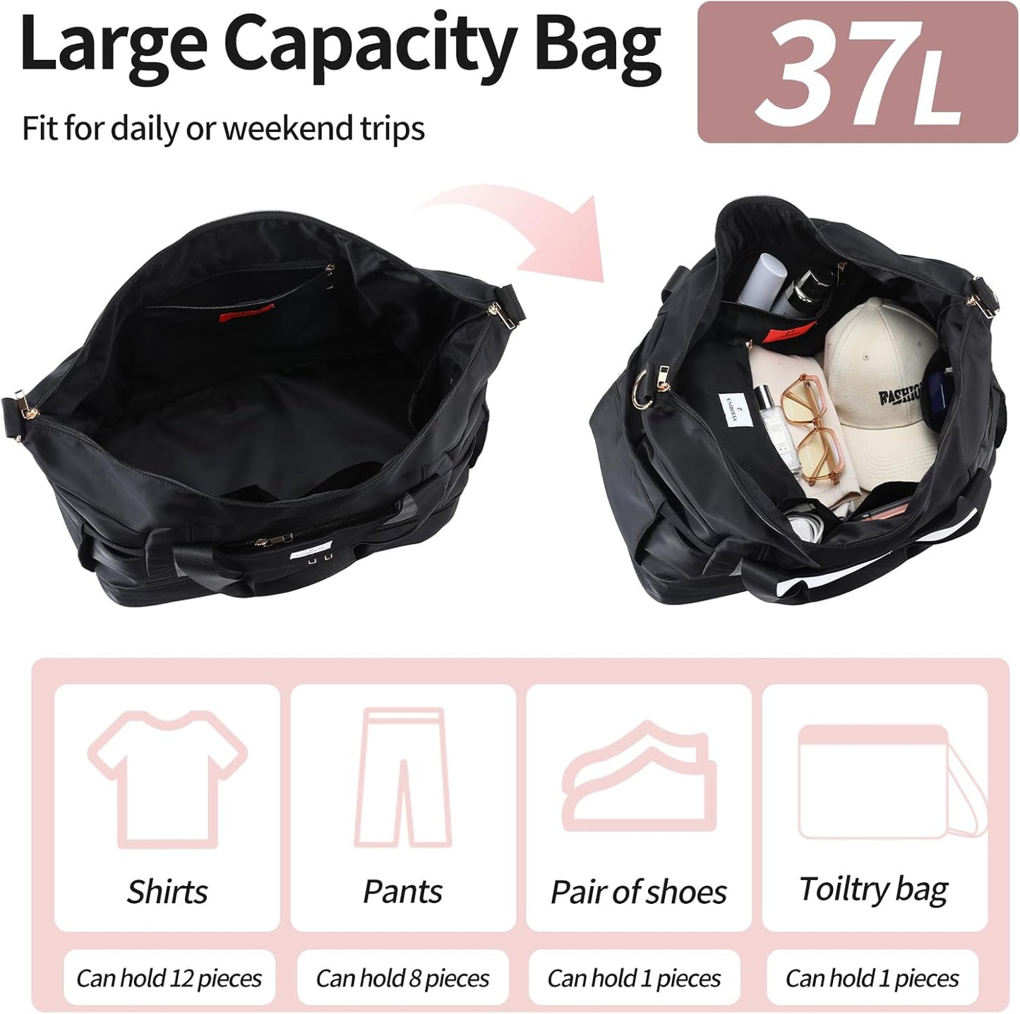 Dluxe Ave.Travel Duffel Bags with Shoe Compartment and USB Charging Port Carry on/  Black