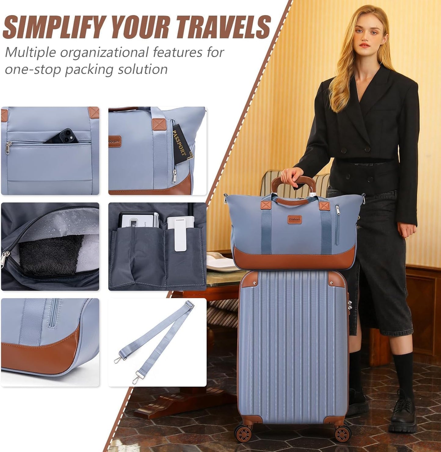 Dluxe Ave. Carry On Luggage/ Airline Approved/ 20 Inch Suitcases with Wheels/ ABS Lightweight/TSA Lock ( Sky Blue)22x14x9