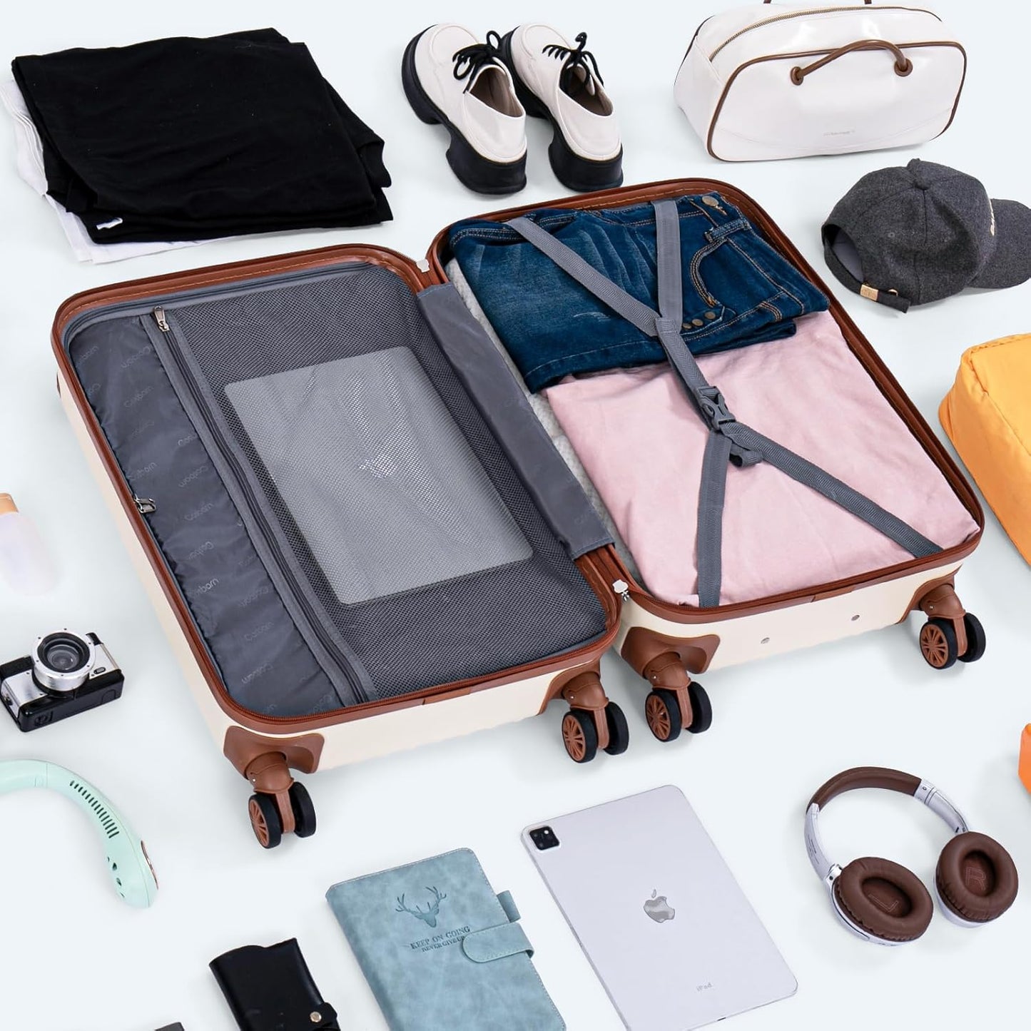 Dluxe Ave. Carry On Luggage/ Airline Approved/ 20 Inch Suitcases with Wheels/ ABS Lightweight/TSA Lock ( Sky Blue)22x14x9