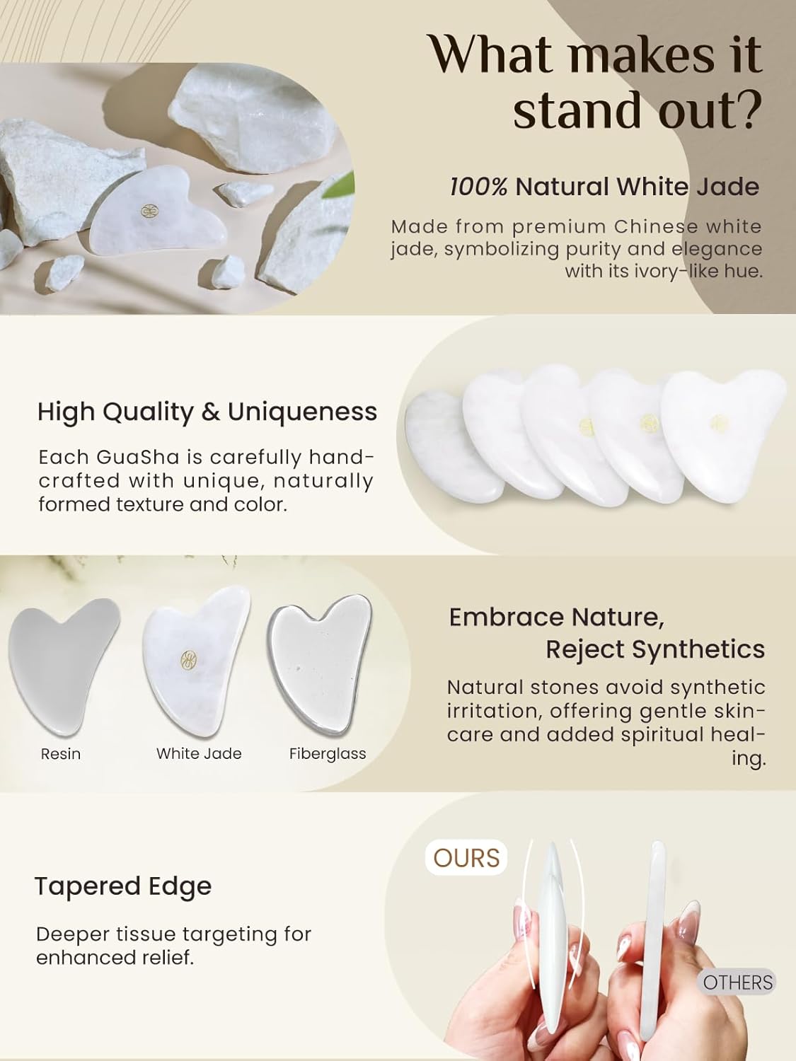 Dluxe Ave.  Gua Sha Facial Tools-Fuller Ergonomic/ White Jade