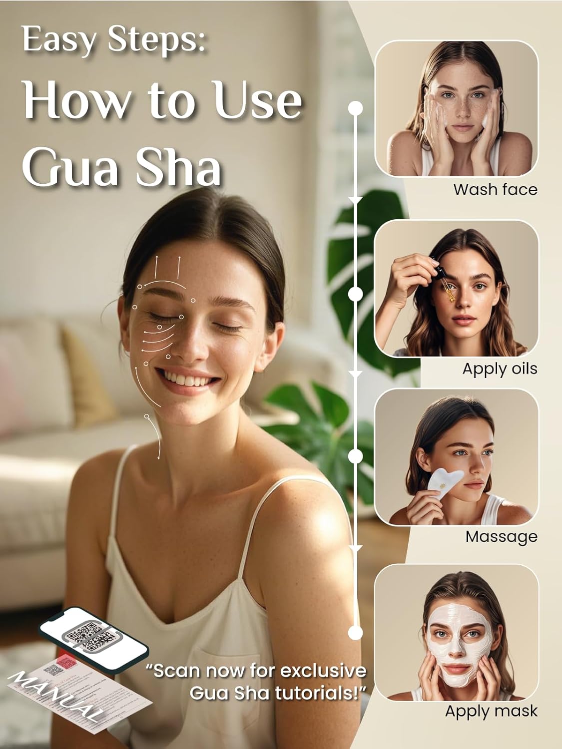 Dluxe Ave.  Gua Sha Facial Tools-Fuller Ergonomic/ White Jade
