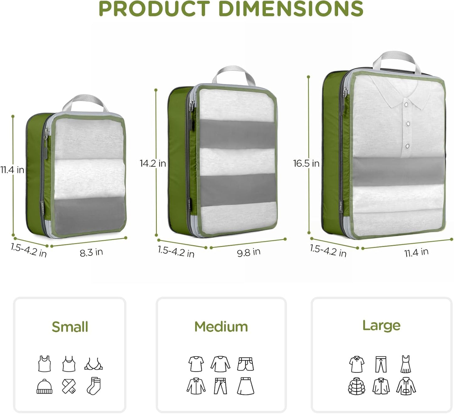 Dluxe Ave. 3 Pcs Compression Packing Organizers Bags/ Green