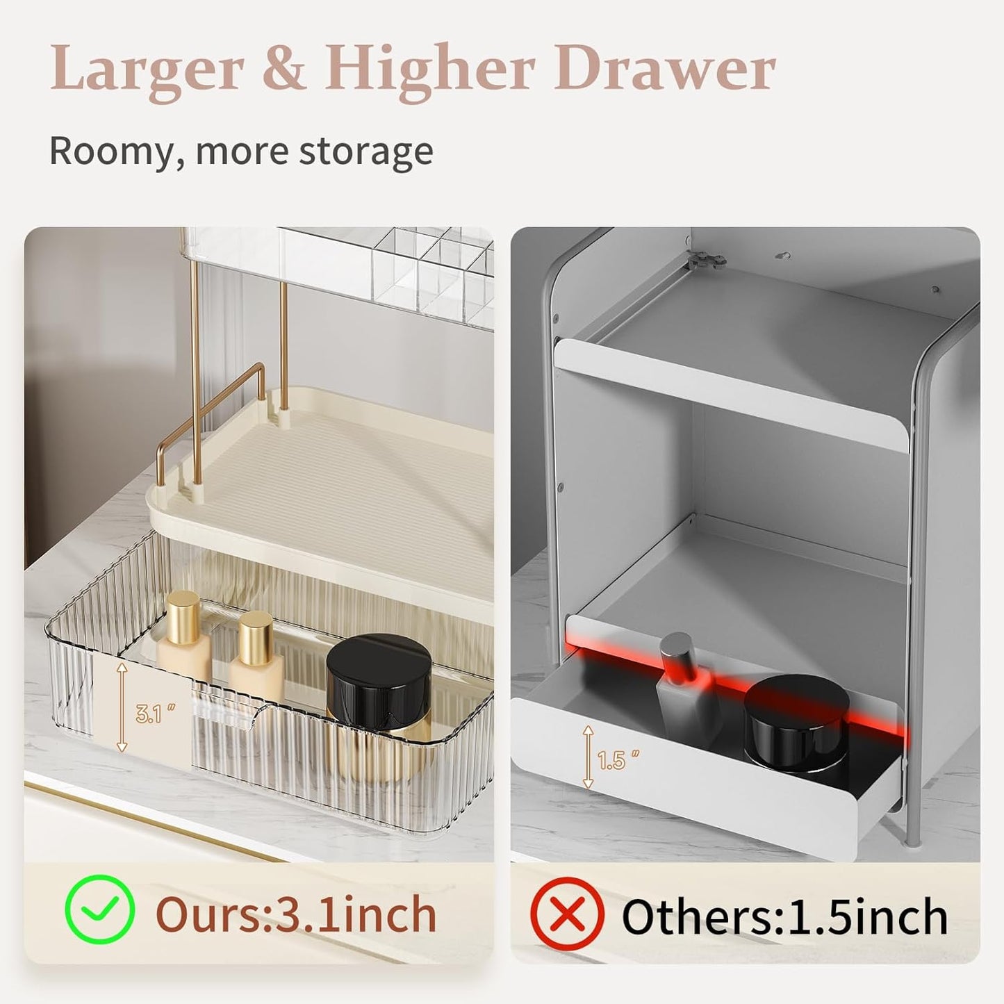 Dluxe Ave. Delamu 2-Tier Bathroom Counter Organizer with Drawer Multi-purpose Makeup Organizer Countertop for Vanity Large Bathroom Countertop Skincare Organizer Clear