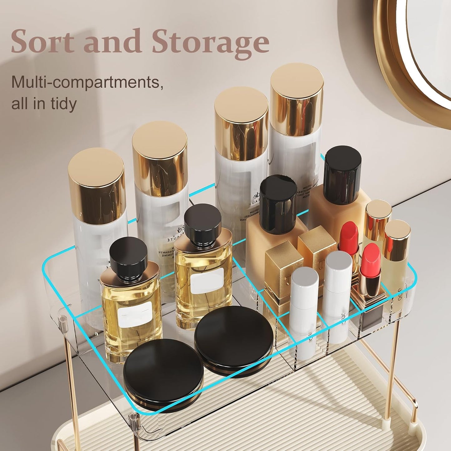 Dluxe Ave. Delamu 2-Tier Bathroom Counter Organizer with Drawer Multi-purpose Makeup Organizer Countertop for Vanity Large Bathroom Countertop Skincare Organizer Clear