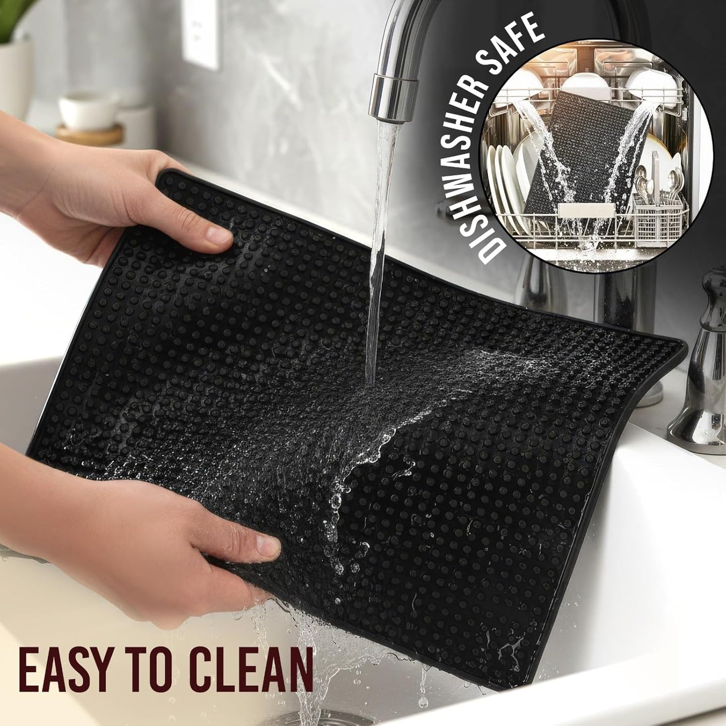 Dluxe Ave. Black Rubber Bar Mat Set of 1 (18x12 Inches) | Drying Durable and Stylish Spill Mats for Bars Restaurants Coffee Shops Bar Mats for Countertop and Table Top Non-Slip & Non-Toxic Mats