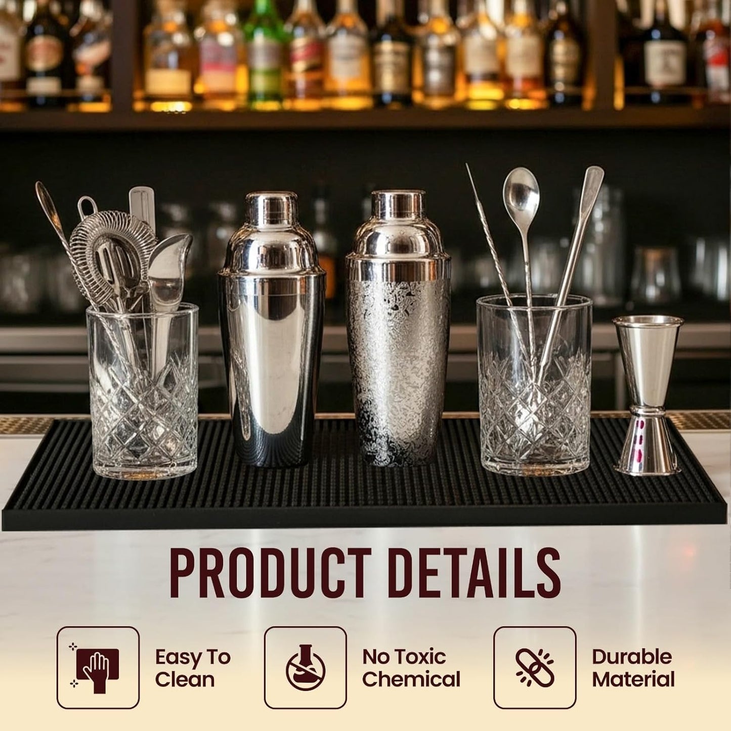 Dluxe Ave. Black Rubber Bar Mat Set of 1 (18x12 Inches) | Drying Durable and Stylish Spill Mats for Bars Restaurants Coffee Shops Bar Mats for Countertop and Table Top Non-Slip & Non-Toxic Mats