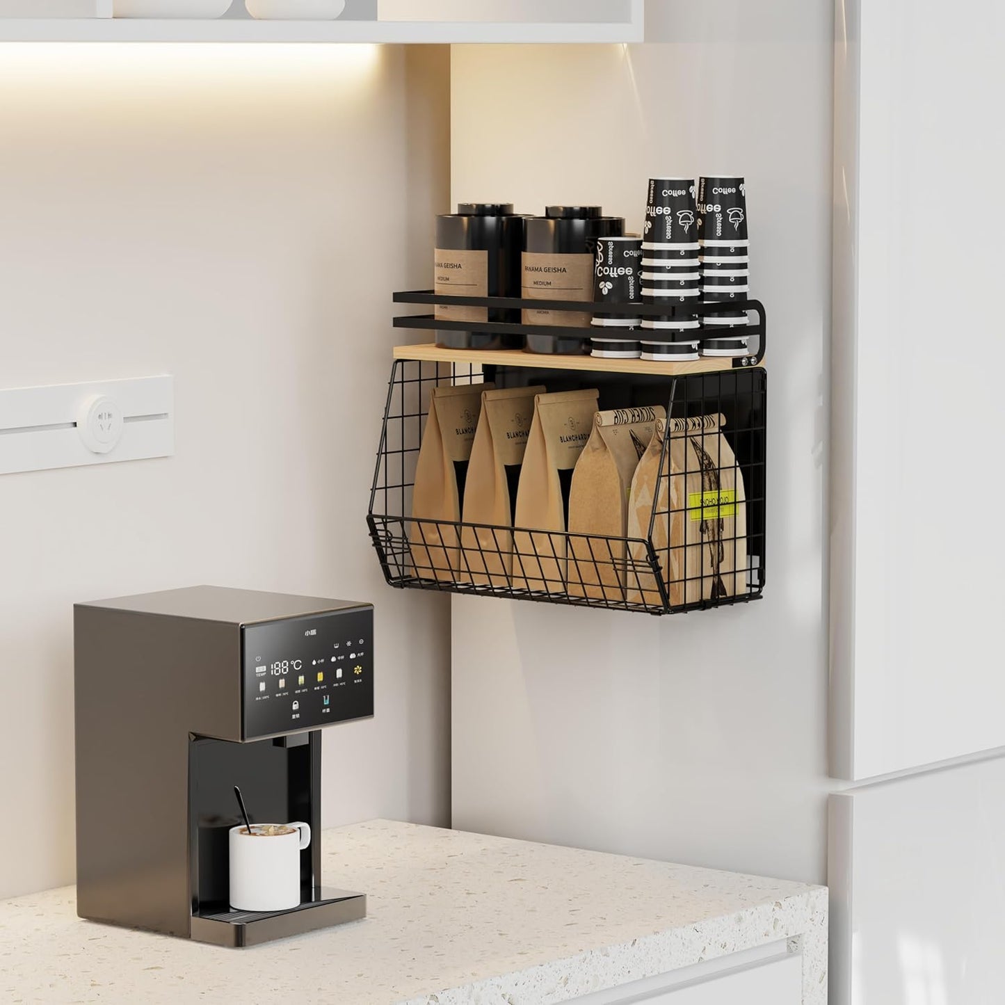 Dluxe Ave. Magnetic Shelf for Fridge with Wood Lid /Spice Rack for Refrigerator
