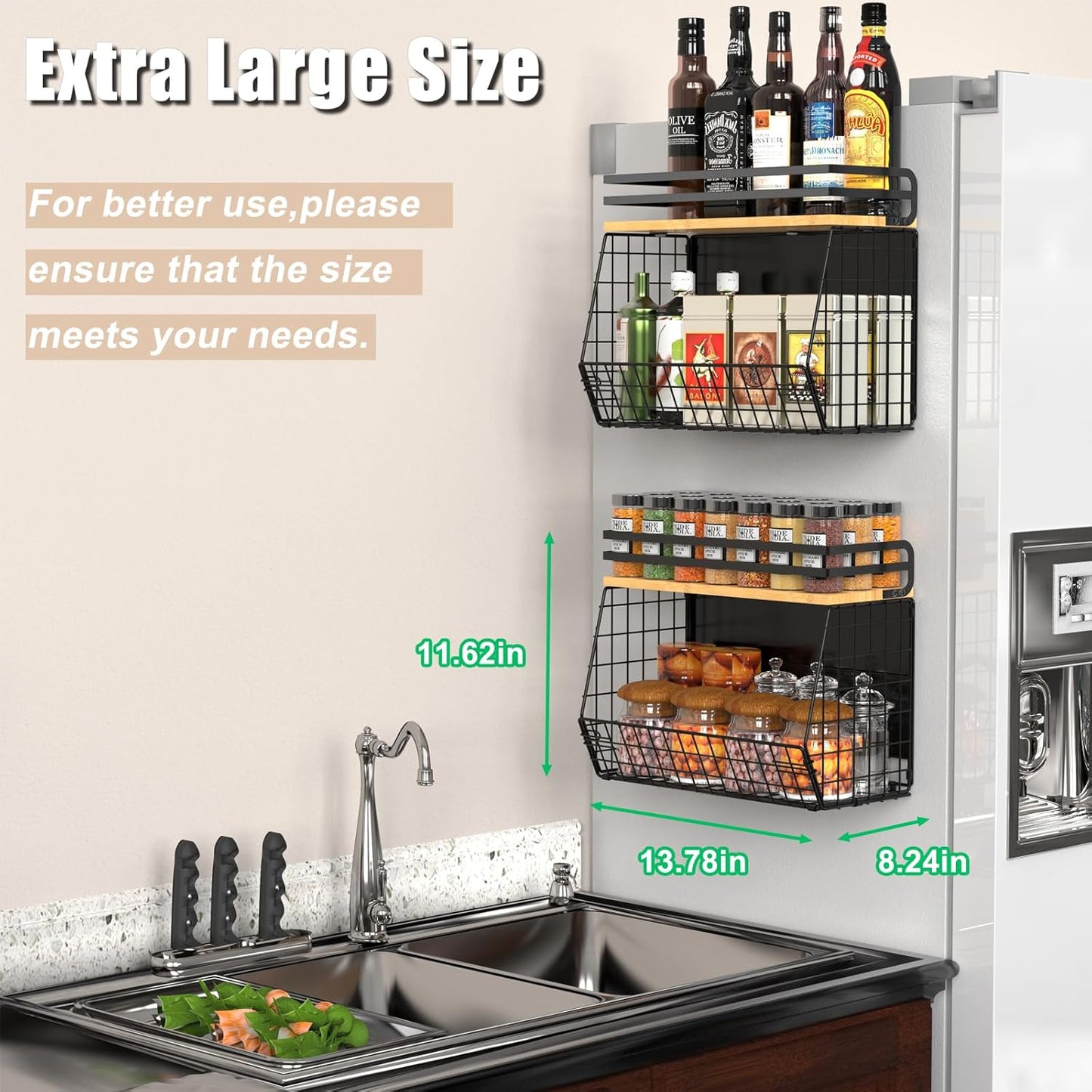 Dluxe Ave. Magnetic Shelf for Fridge with Wood Lid /Spice Rack for Refrigerator