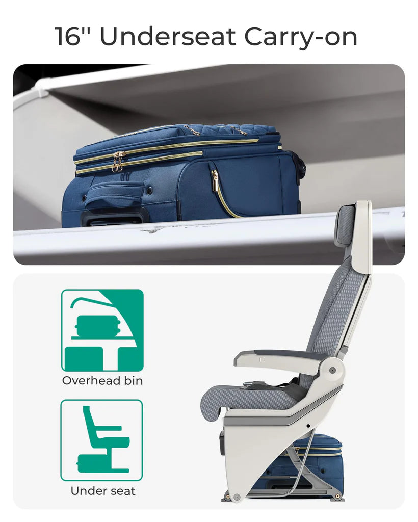 Dluxe Ave. Underseater Carry On Luggage Airline Approved with Spinner Wheels/ 16 Inch/ TSA Lock (Navy Blue)