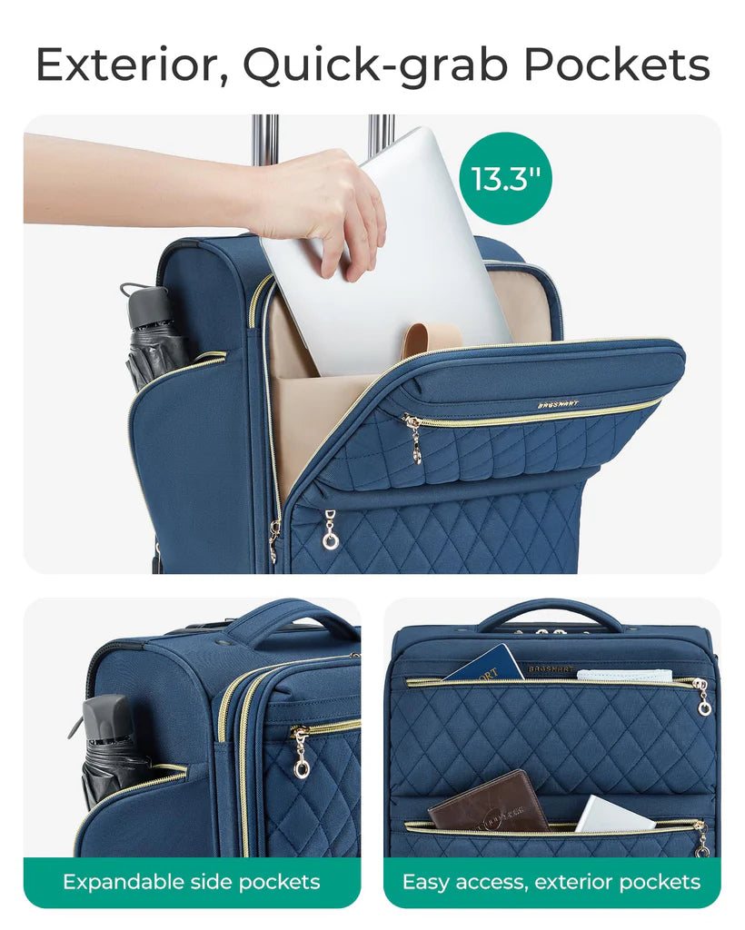 Dluxe Ave. Underseater Carry On Luggage Airline Approved with Spinner Wheels/ 16 Inch/ TSA Lock (Navy Blue)