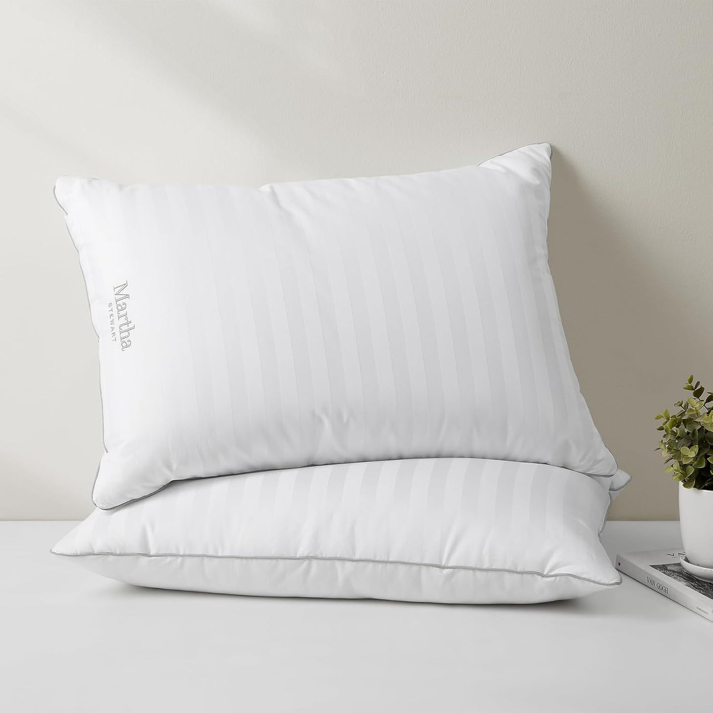 Dluxe Ave. ( KING ) MARTHA STEWART Hotel Collection Feather Down Pillows, Set of 2, { MED./ SOFT } 100% Cotton 500 Thread Count,  White