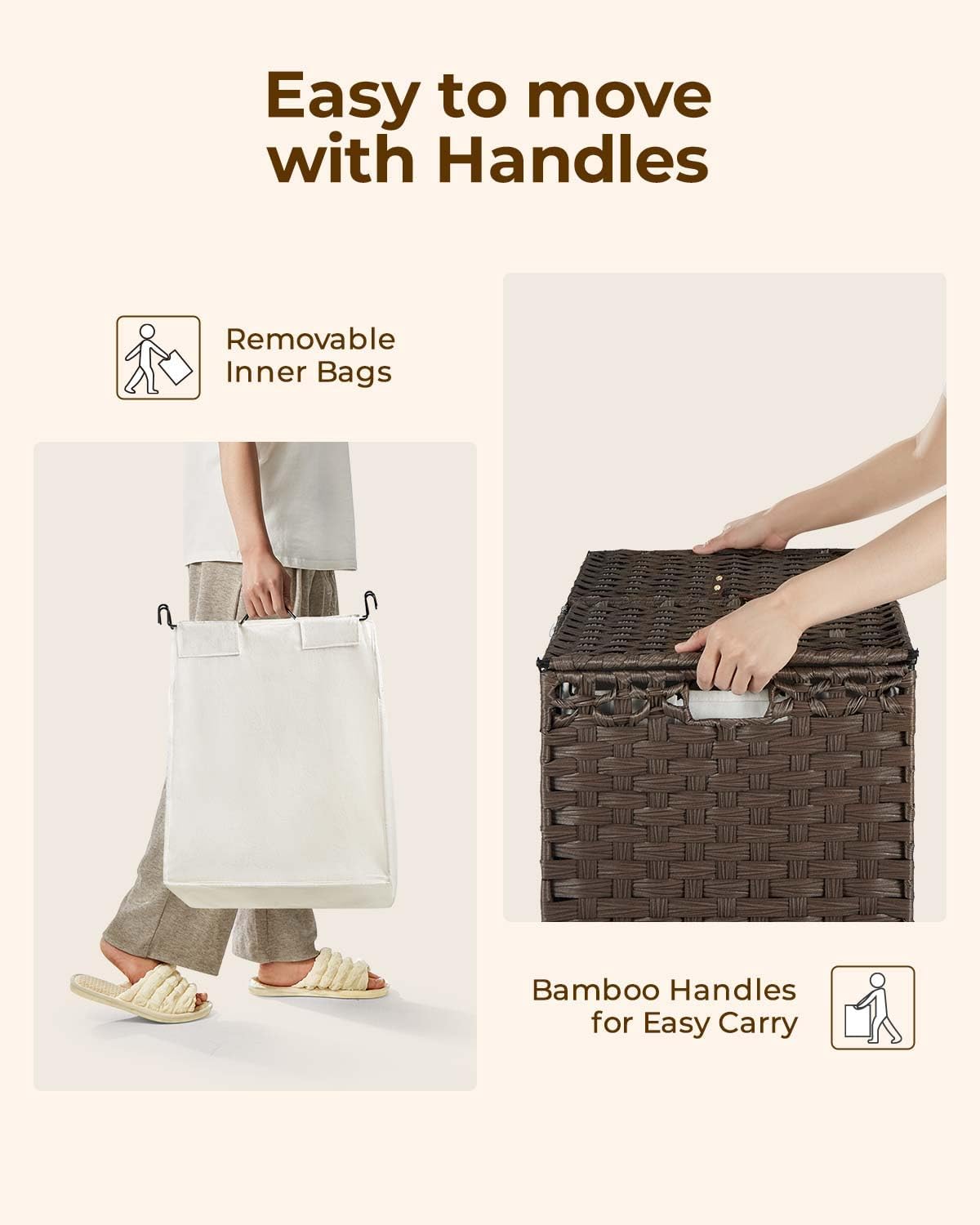 Dluxe Ave. Greenstell Laundry Hamper with Lid and 2 & 1 Removable Liner Bags  Brown