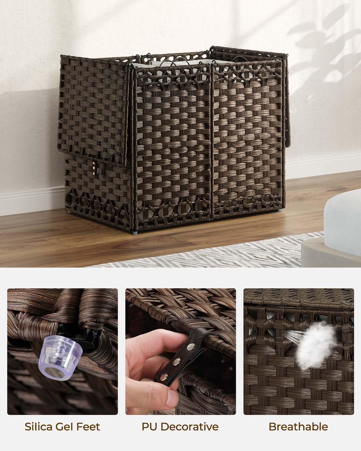 Dluxe Ave. Greenstell Laundry Hamper with Lid and 2 & 1 Removable Liner Bags  Brown