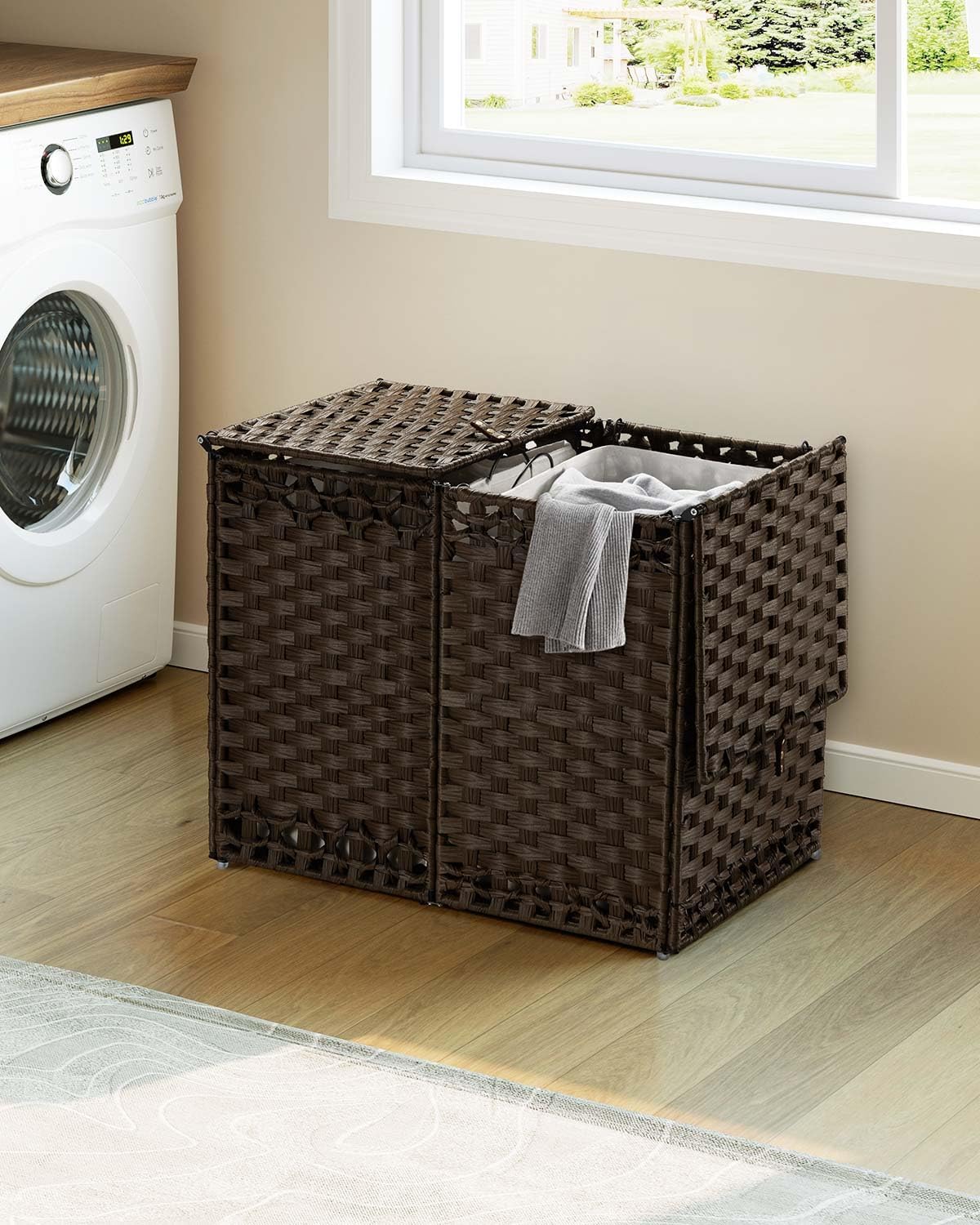 Dluxe Ave. Greenstell Laundry Hamper with Lid and 2 & 1 Removable Liner Bags  Brown