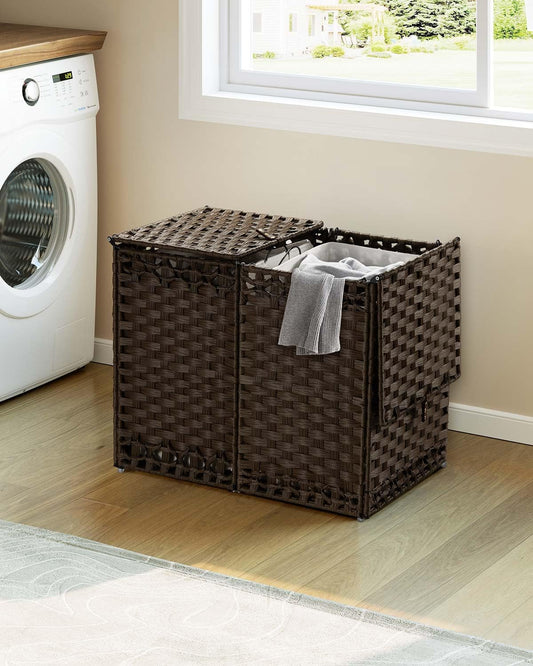 Dluxe Ave. Greenstell Laundry Hamper with Lid and 2 & 1 Removable Liner Bags  Brown