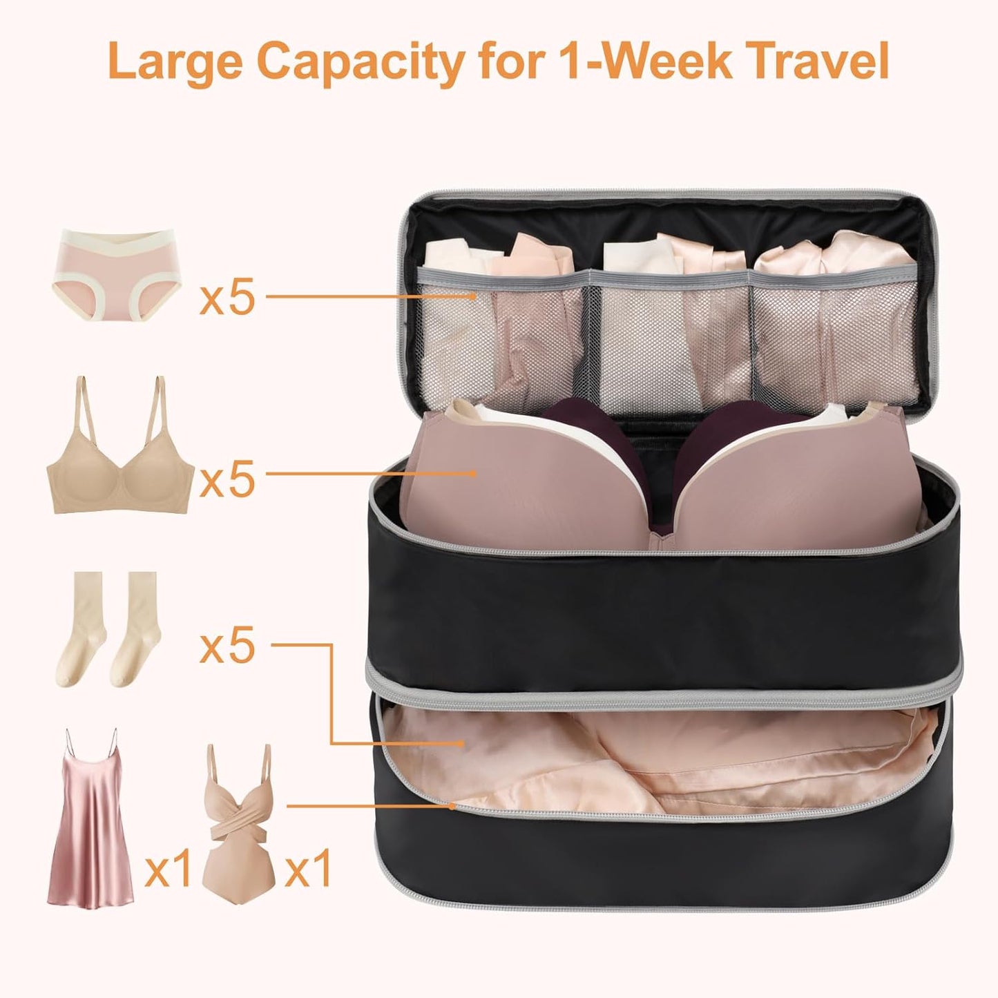 Dluxe Ave. 4-in-1 Lightweight Double Layer Bra Travel Bag Organizer/ Black