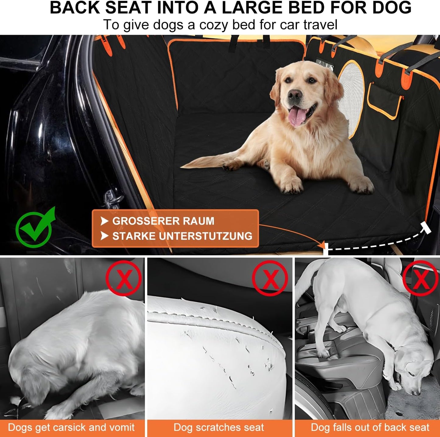 Dluxe Ave. INFURTURE Back Seat Extender for Dogs with Hard Bottom Dog Car Seat Cover Holds 460lbsSturdy Backseat Extender for Dogs Nonslip Waterproof Dog Hammock for Car Dog Car Bed for Car SUV