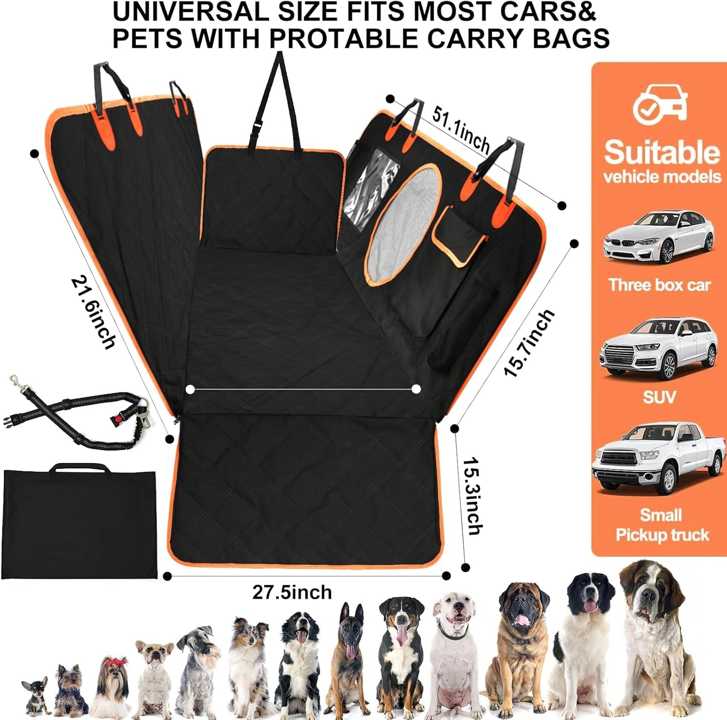 Dluxe Ave. INFURTURE Back Seat Extender for Dogs with Hard Bottom Dog Car Seat Cover Holds 460lbsSturdy Backseat Extender for Dogs Nonslip Waterproof Dog Hammock for Car Dog Car Bed for Car SUV