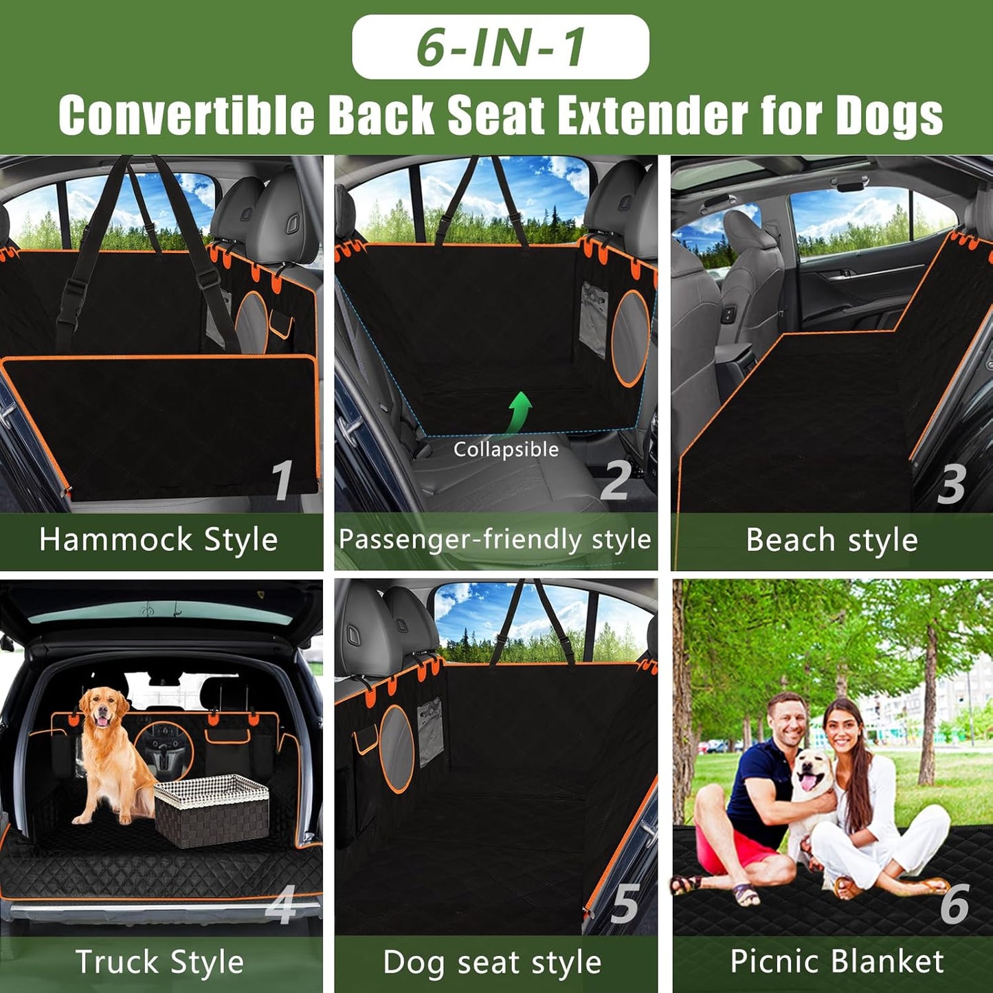 Dluxe Ave. INFURTURE Back Seat Extender for Dogs with Hard Bottom Dog Car Seat Cover Holds 460lbsSturdy Backseat Extender for Dogs Nonslip Waterproof Dog Hammock for Car Dog Car Bed for Car SUV