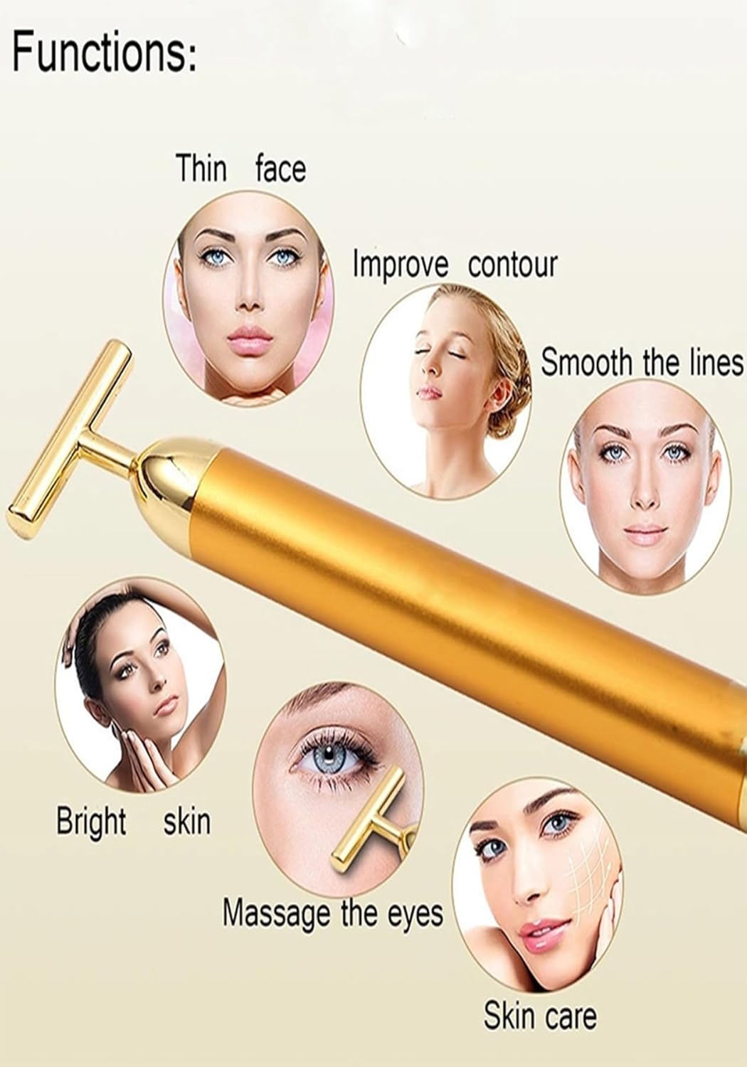 Dluxe Ave. T-Shape Facial Massager Tools Face Lifting/ Gold