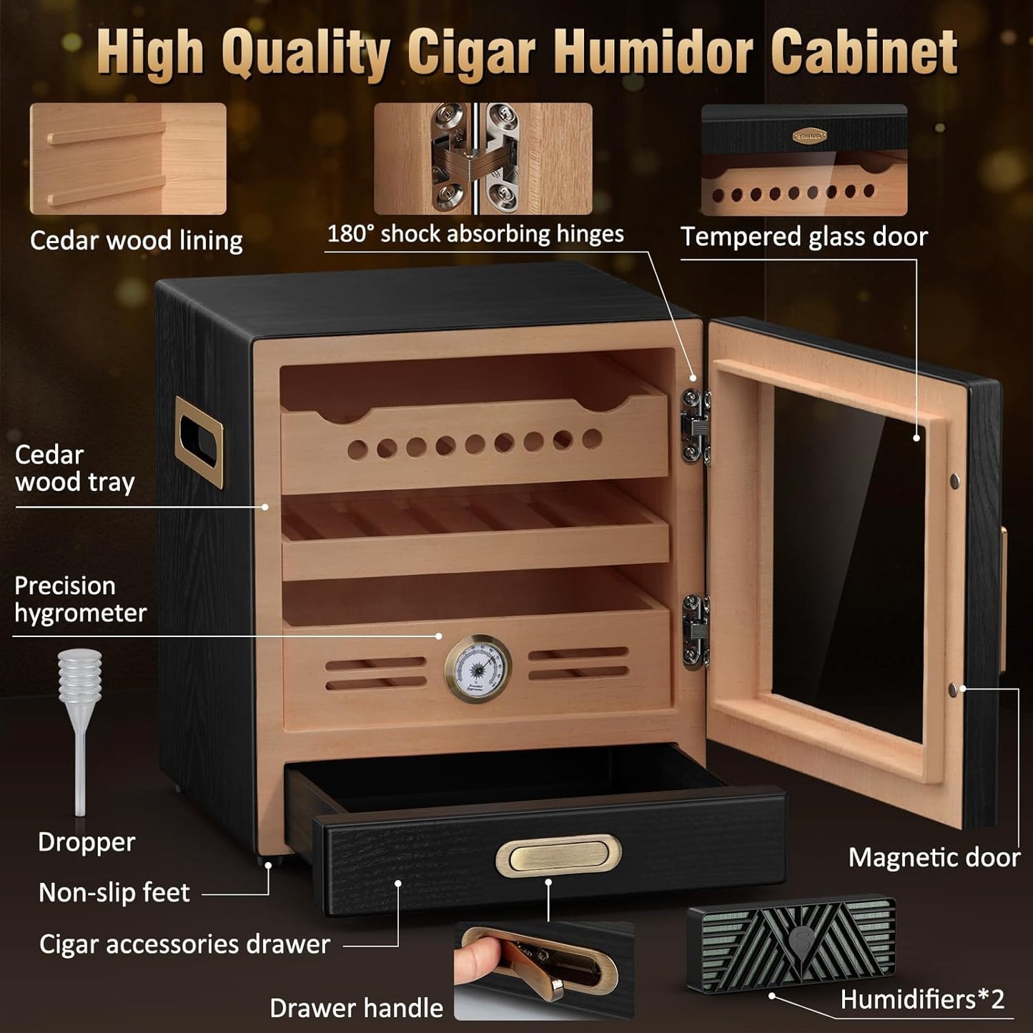 Dluxe Ave. Cigar Humidor Cabinet/ /Humidor with Spanish Cedar Wood/ Drawer