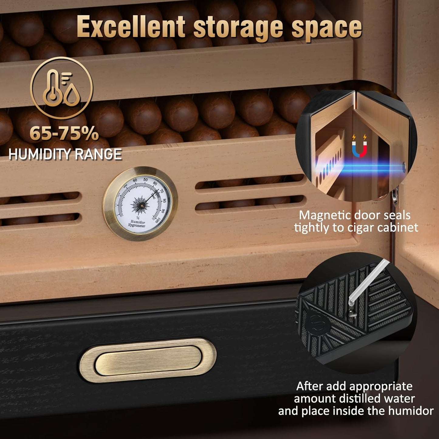Dluxe Ave. Cigar Humidor Cabinet/ /Humidor with Spanish Cedar Wood/ Drawer