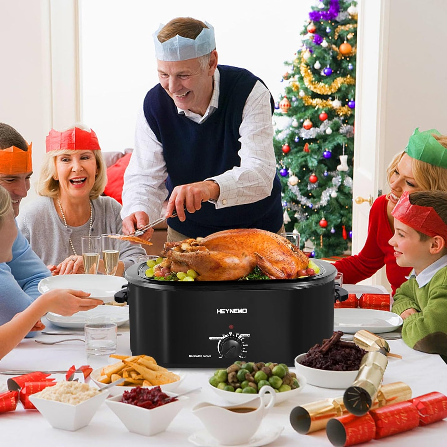 Dluxe Ave. Oven 20Qt Turkey Roaster Oven / Self-Basting Lid, 1450W Electric, Cool-Touch Handles (Stainless Steel)