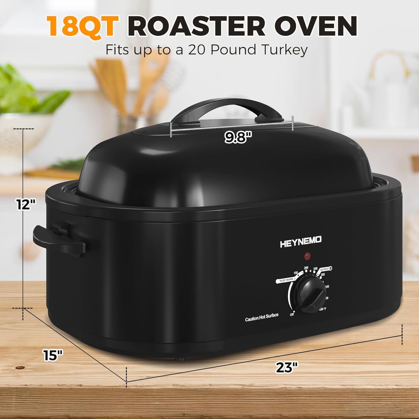 Dluxe Ave. Oven 20Qt Turkey Roaster Oven / Self-Basting Lid, 1450W Electric, Cool-Touch Handles (Stainless Steel)