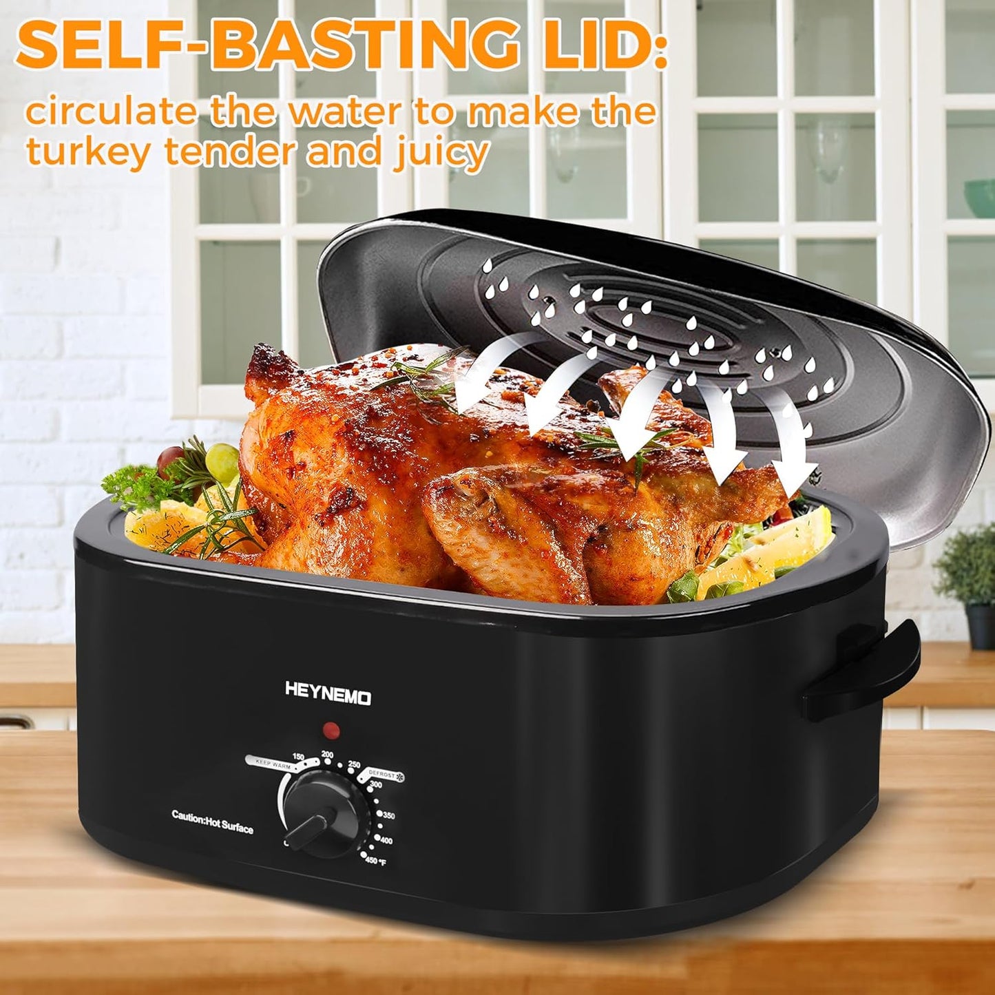 Dluxe Ave. Oven 20Qt Turkey Roaster Oven / Self-Basting Lid, 1450W Electric, Cool-Touch Handles (Stainless Steel)