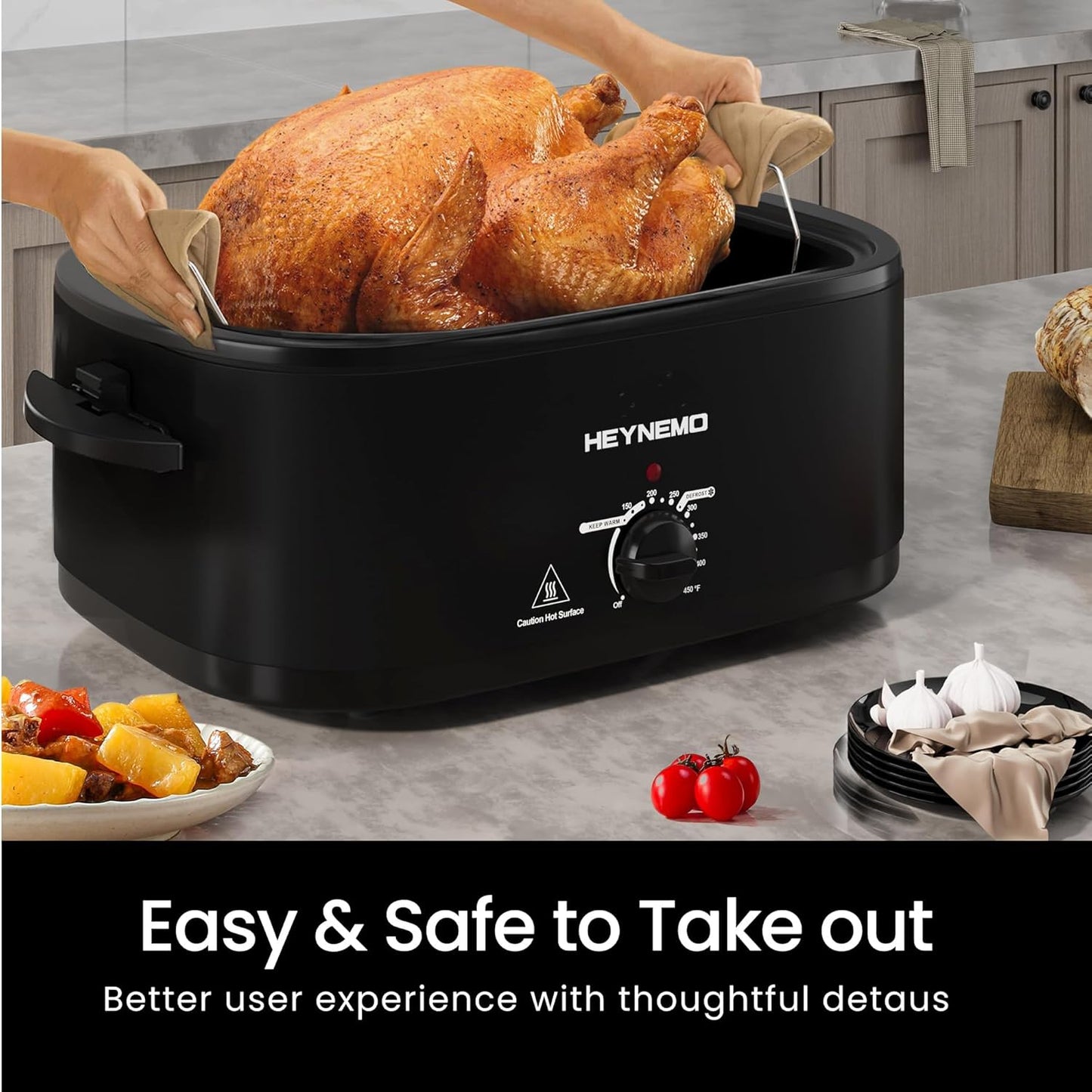 Dluxe Ave. Oven 20Qt Turkey Roaster Oven / Self-Basting Lid, 1450W Electric, Cool-Touch Handles (Stainless Steel)