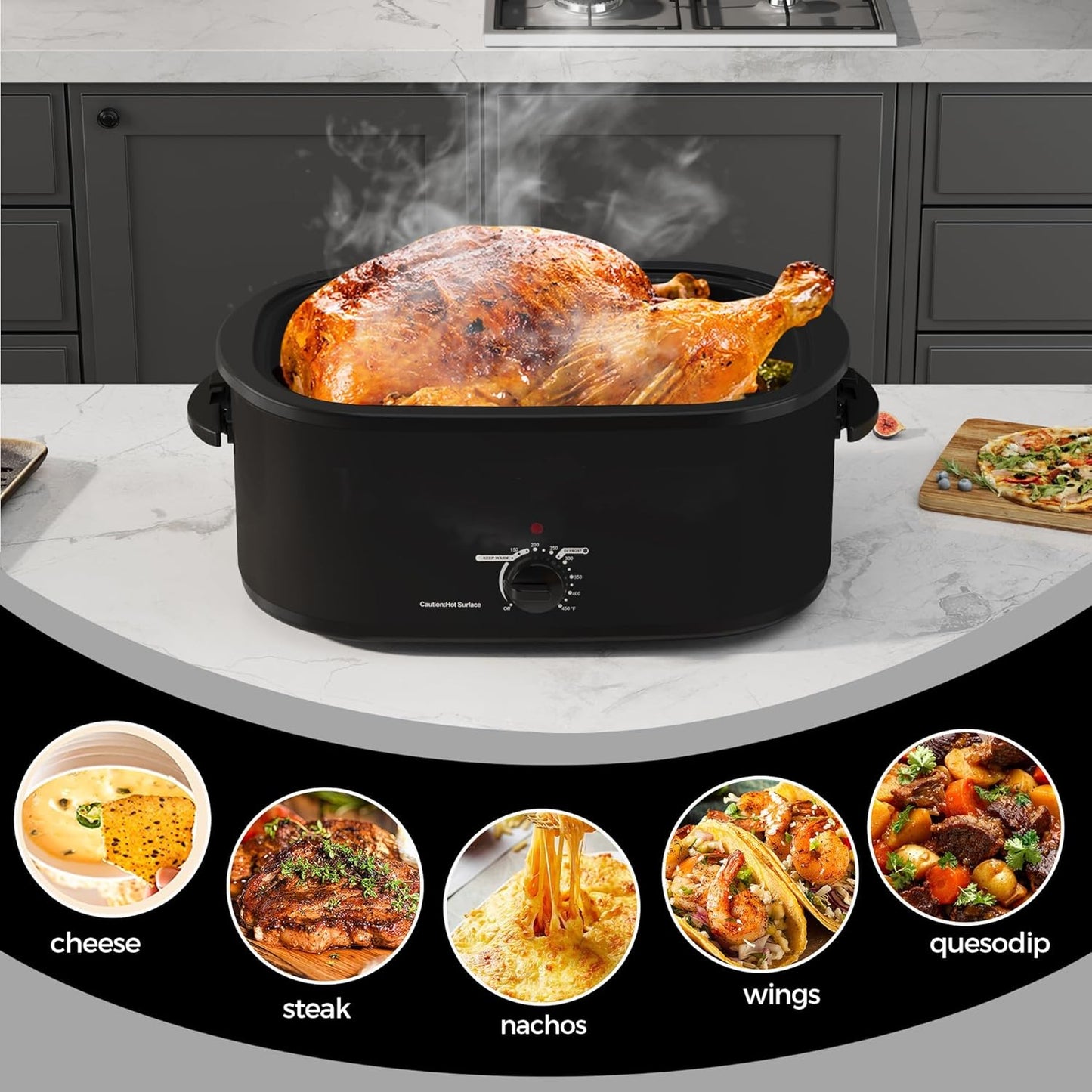 Dluxe Ave. Oven 20Qt Turkey Roaster Oven / Self-Basting Lid, 1450W Electric, Cool-Touch Handles (Stainless Steel)