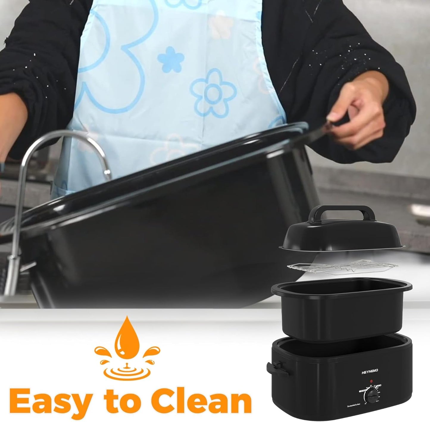 Dluxe Ave. Oven 20Qt Turkey Roaster Oven / Self-Basting Lid, 1450W Electric, Cool-Touch Handles (Stainless Steel)