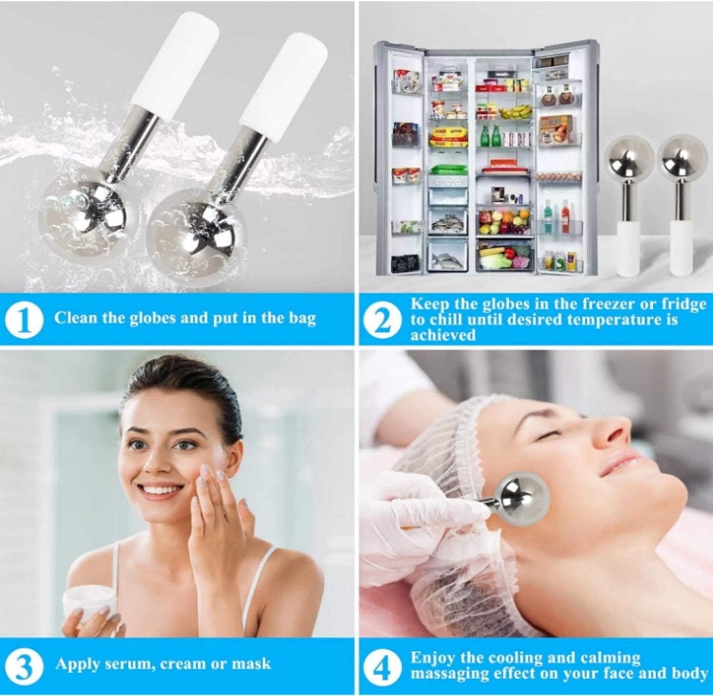 Dluxe Ave. brakverla Facial Ice Globes and Roller Cooling Massager for Face Eyes and Neck Cryotherapy Treatment for Puffiness Dark Circles and Wrinkles (Gold)