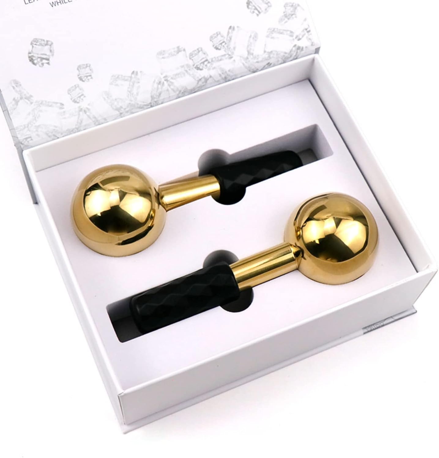 Dluxe Ave. brakverla Facial Ice Globes and Roller Cooling Massager for Face Eyes and Neck Cryotherapy Treatment for Puffiness Dark Circles and Wrinkles (Gold)