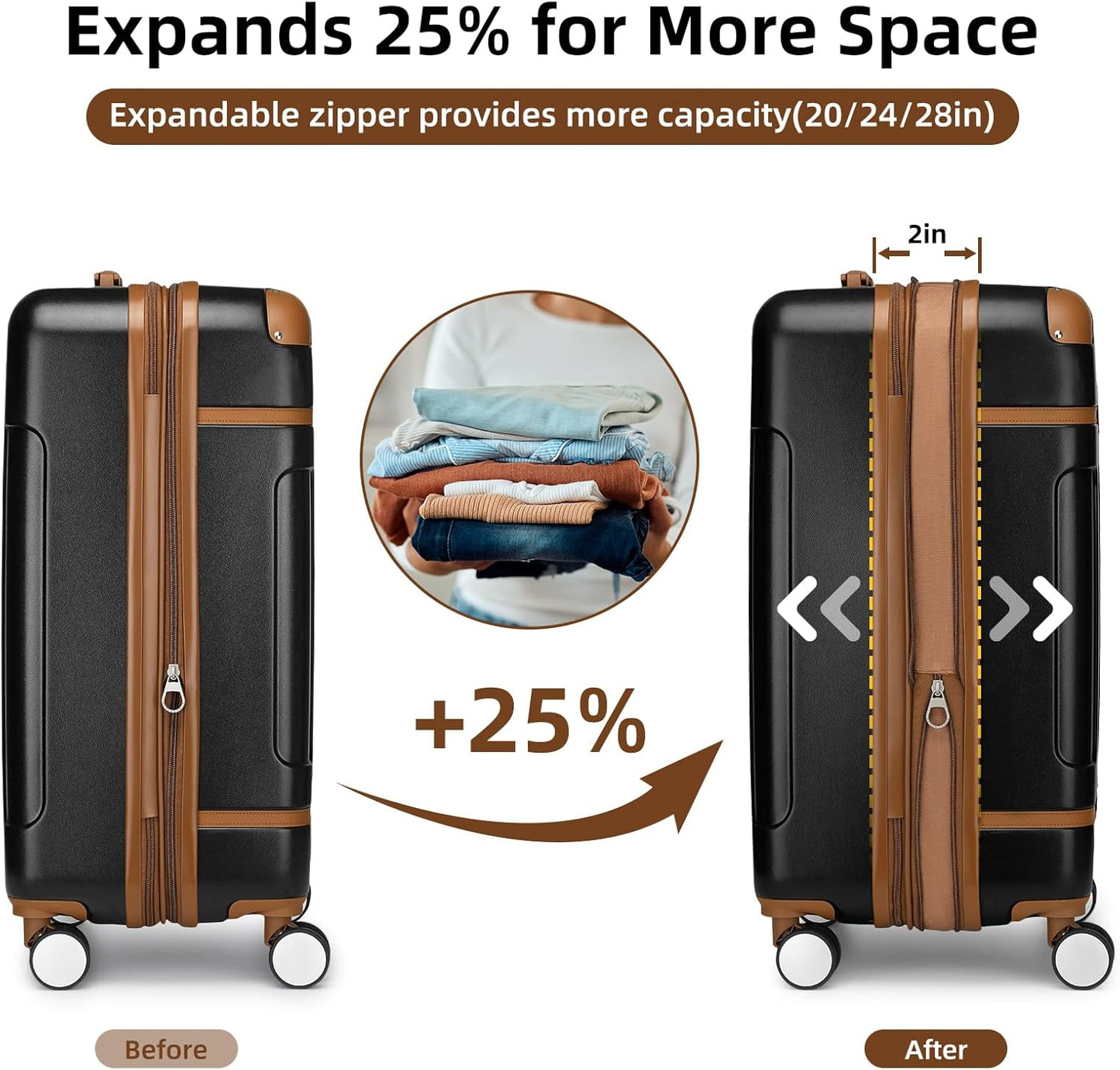 Dluxe Ave. 6 Piece Expandable Luggage Hardshell Suitcase Sets /TSA Locks/ Vintage  (Black Brown)