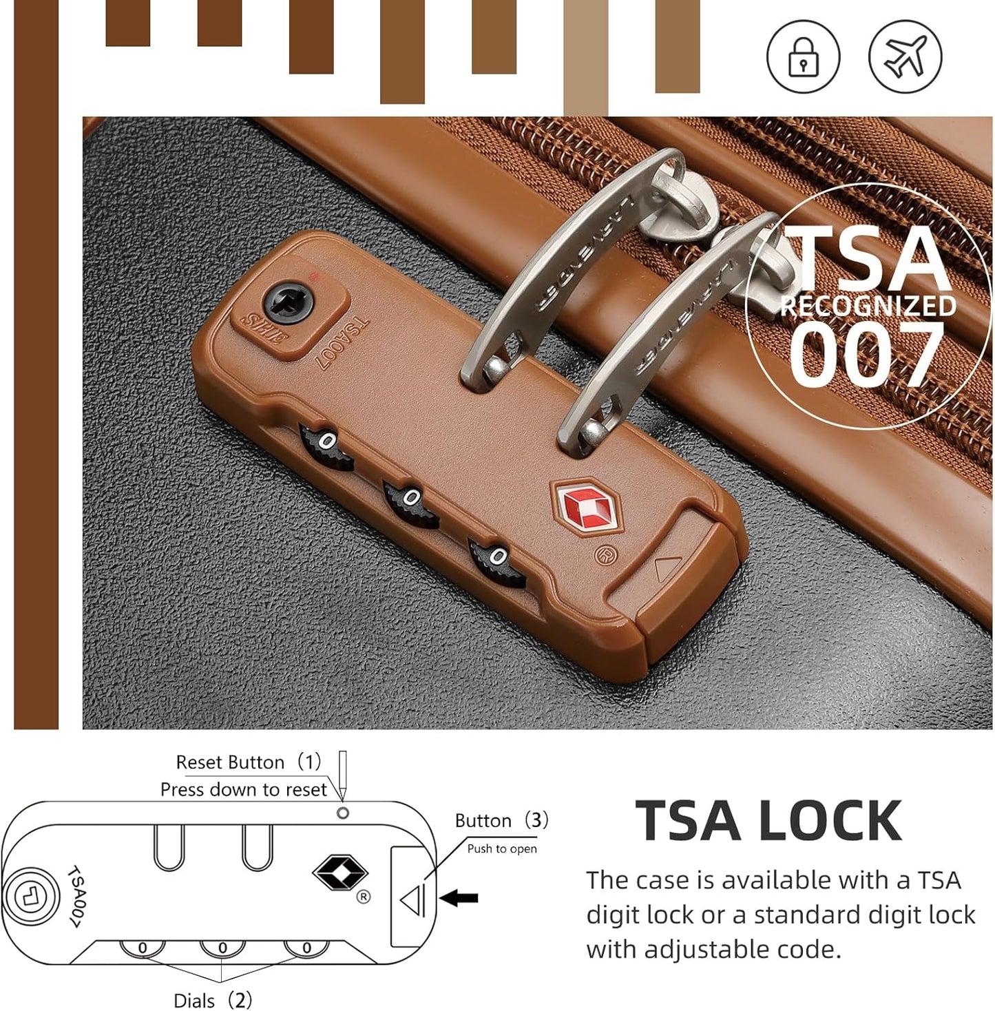 Dluxe Ave. 6 Piece Expandable Luggage Hardshell Suitcase Sets /TSA Locks/ Vintage  (Black Brown)